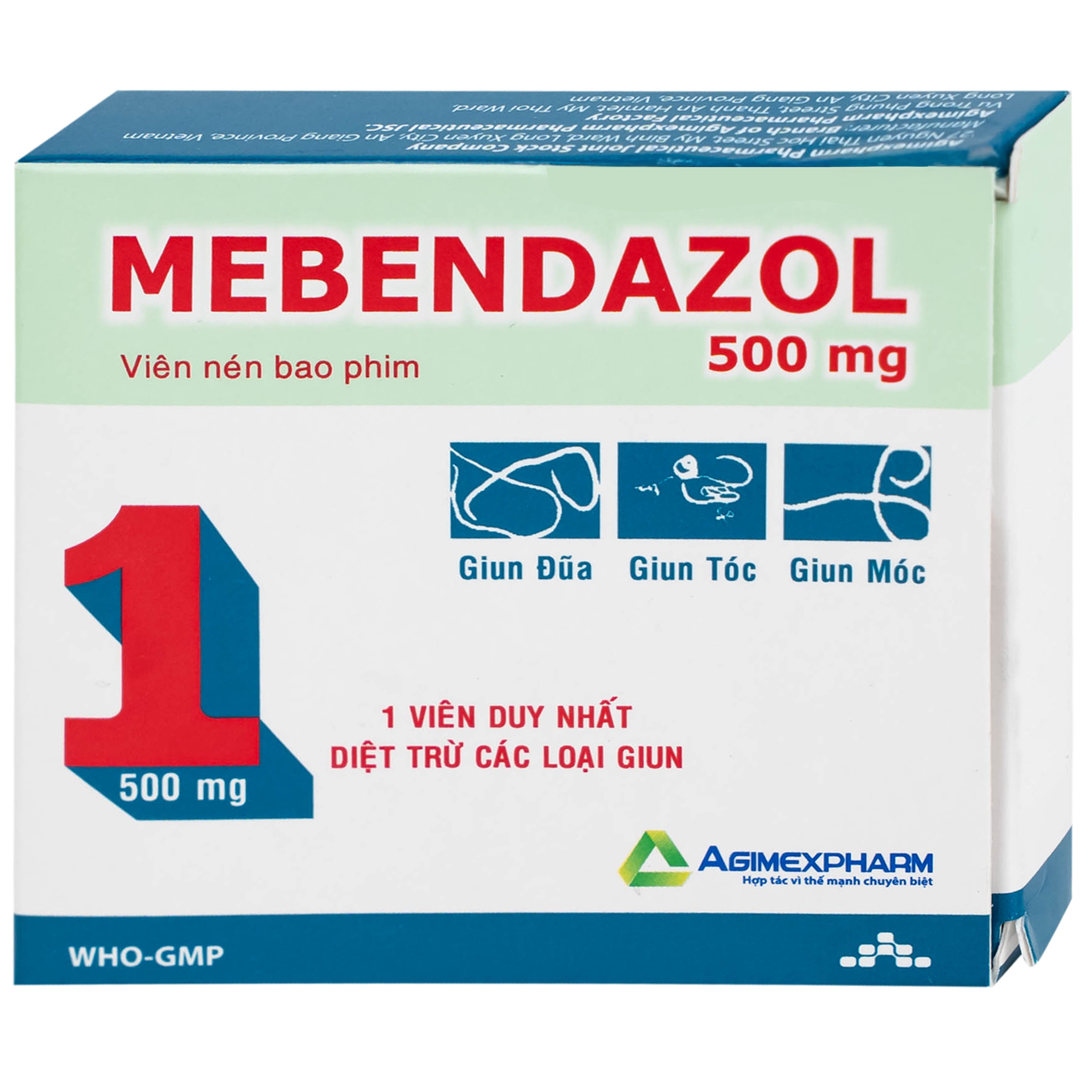 Thuốc Mebendazol 500mg Agimexpharm điều trị nhiễm một hoặc nhiều loại giun đường ruột (1 viên)