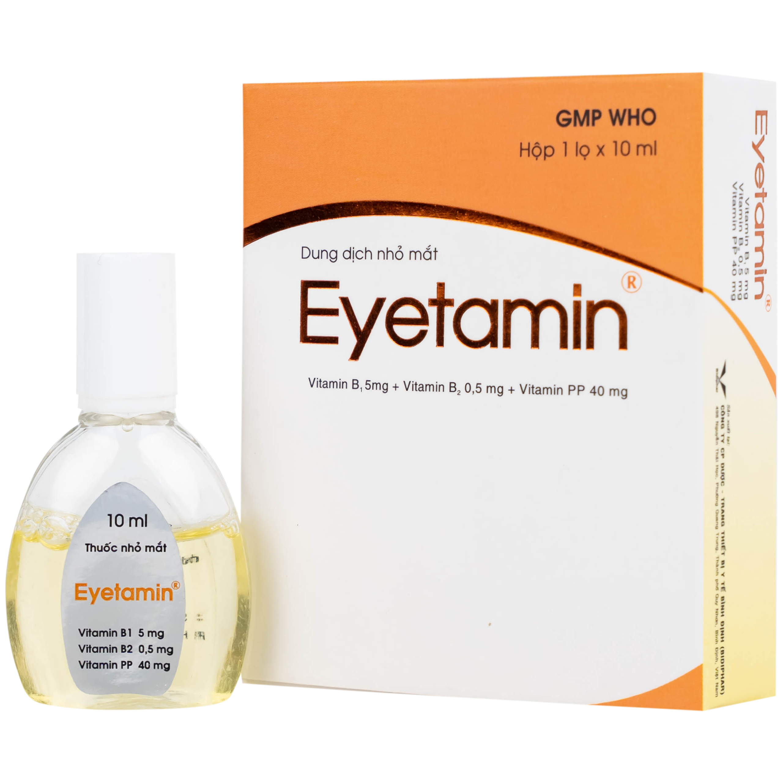 Dung dịch nhỏ mắt Eyetamin 10ml Bidiphar hỗ trợ phòng ngừa các triệu chứng chảy nước mắt, đỏ mắt 