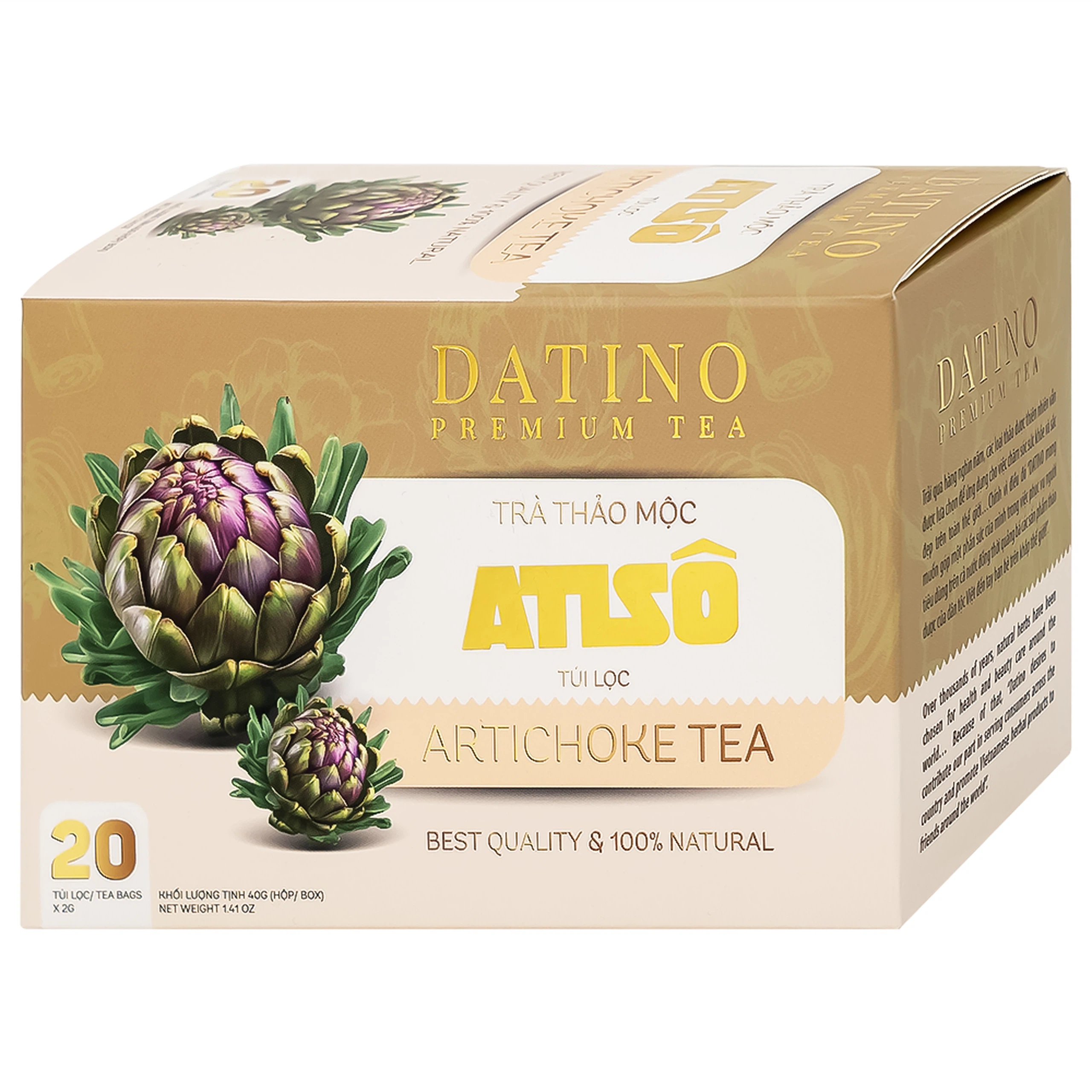 Trà thảo mộc Atiso Datino Premium Tea hỗ trợ giải độc gan, tăng cường chức năng gan (20 túi x 2g)