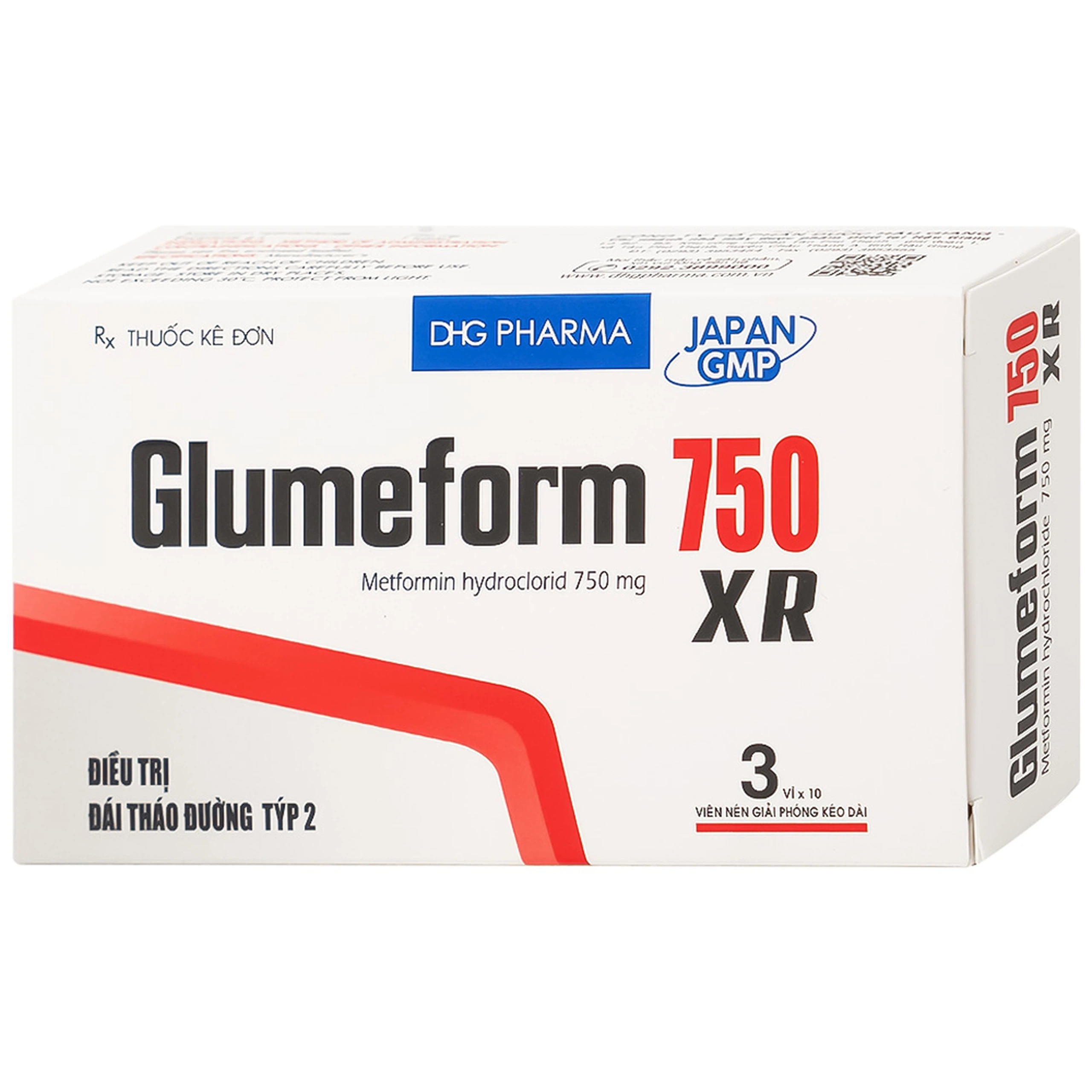 Thuốc Glumeform 750 XR DHG điều trị đái tháo đường tuýp 2 (3 vỉ x 10 viên)