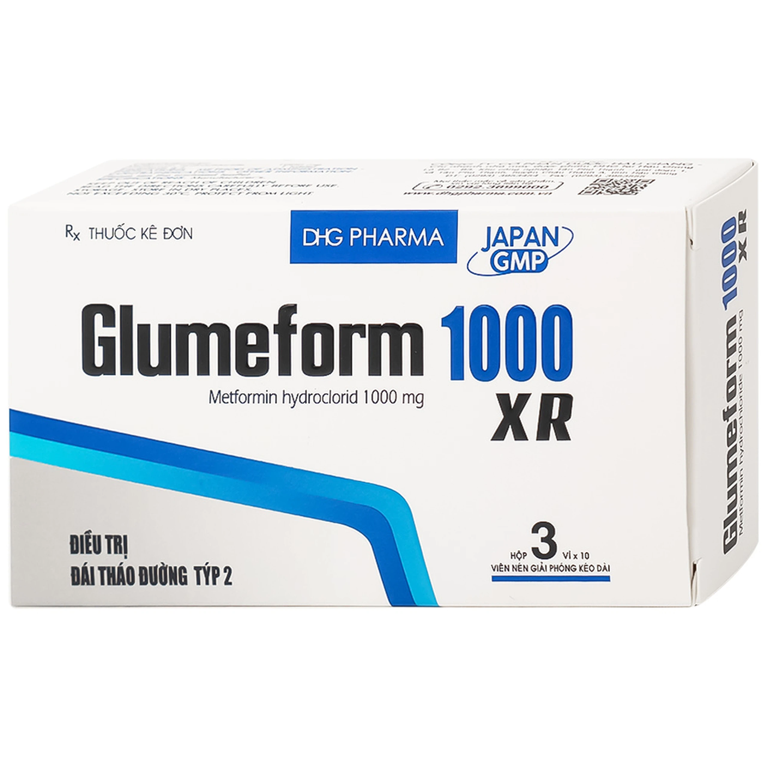 Thuốc Glumeform 1000 XR DHG điều trị đái tháo đường tuýp 2 (3 vỉ x 10 viên)