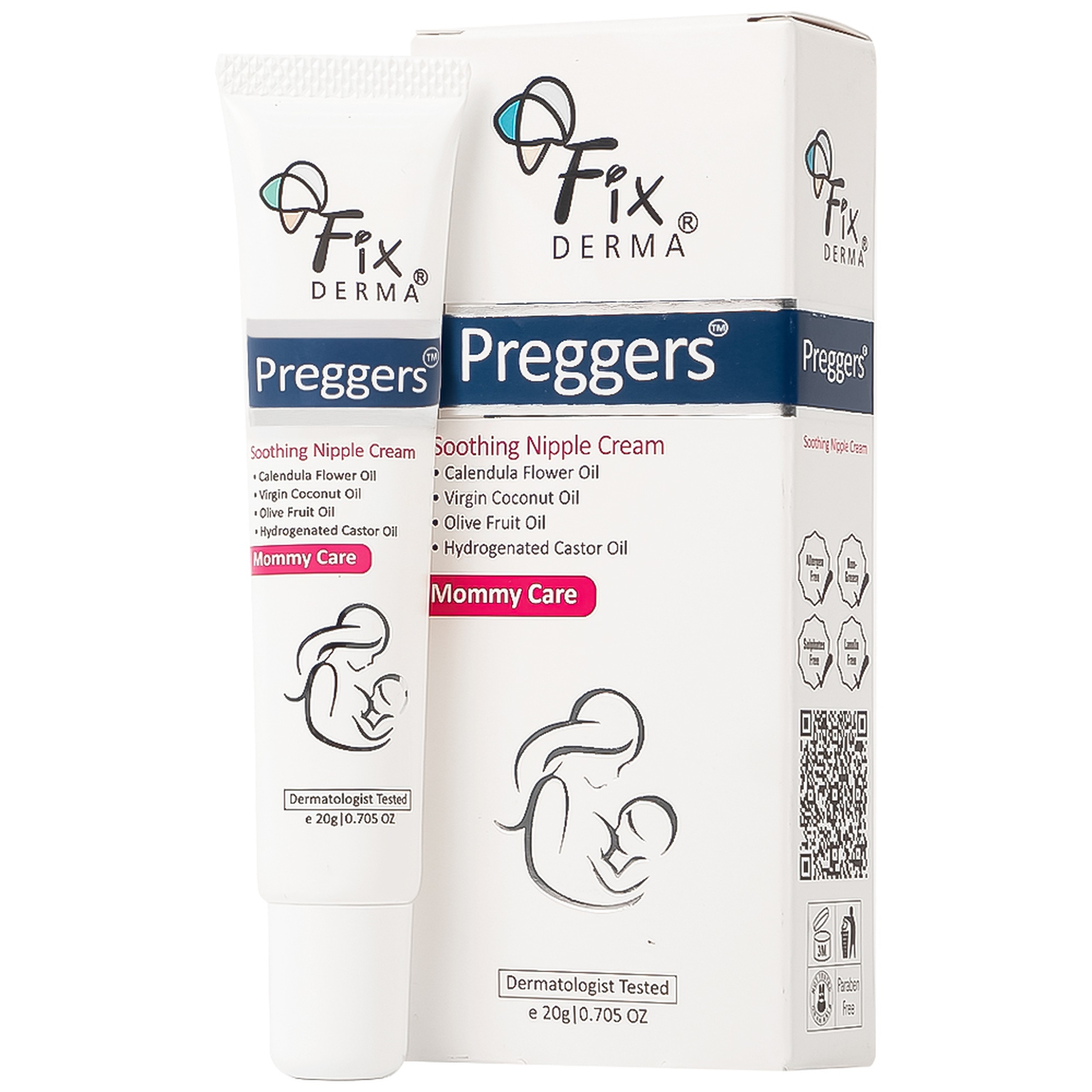 Kem Preggers Soothing Nipple Cream Fixderma hỗ trợ dưỡng ẩm, phục hồi, làm dịu núm vú bị khô (20g)