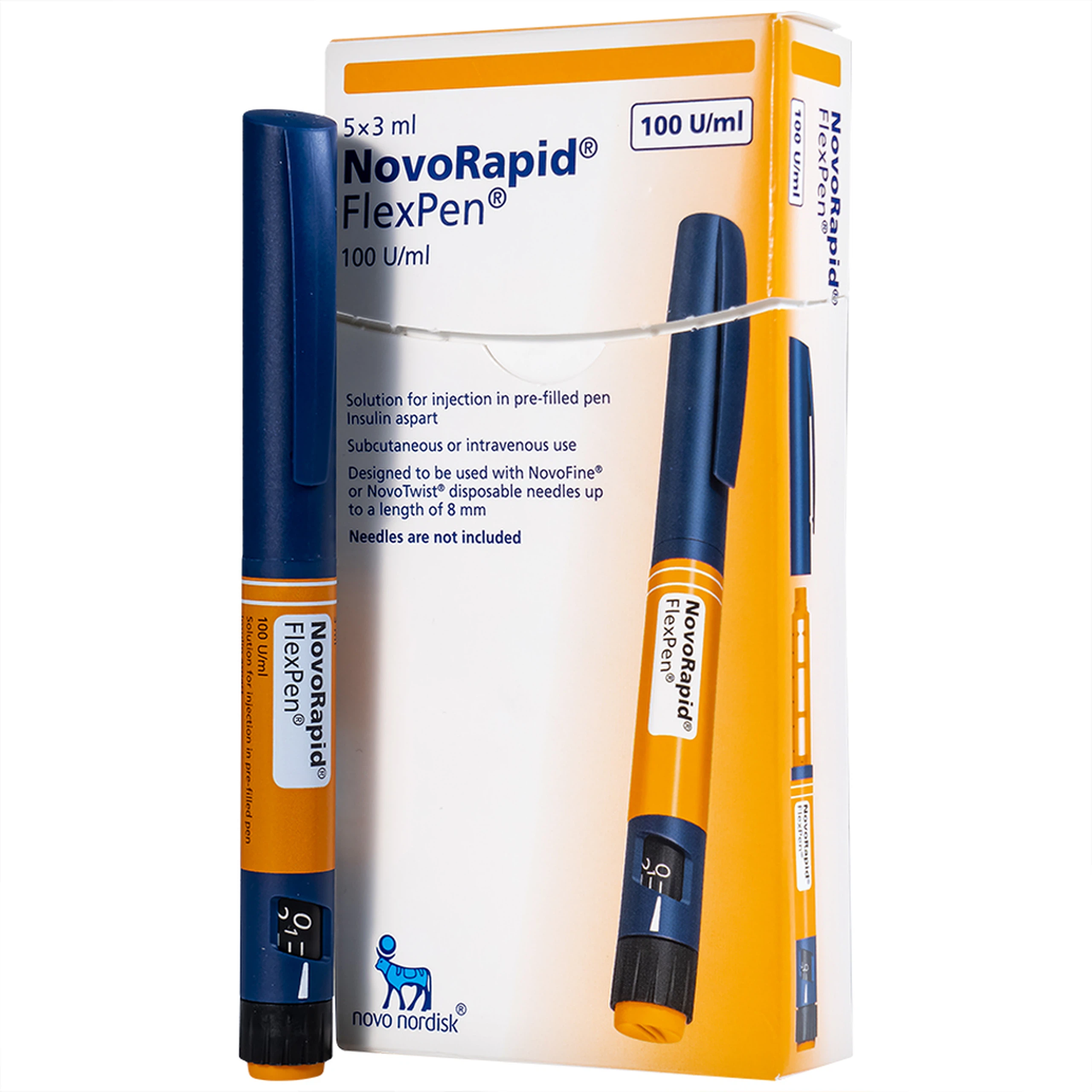 Bút tiêm Novorapid FlexPen 100U/ml Novo Nordisk kiểm soát đường huyết (5 cây x 3ml)