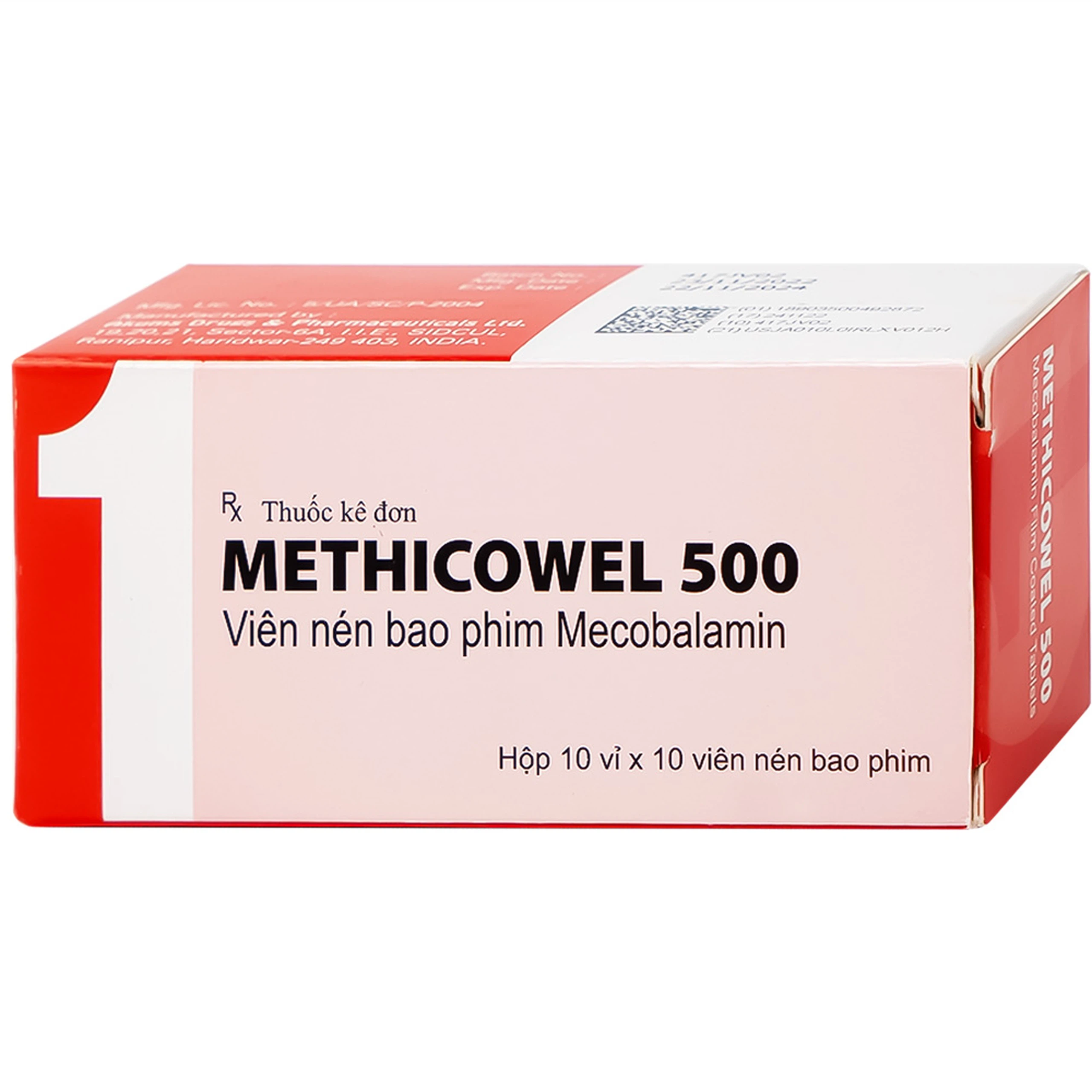 Thuốc Methicowel 500 Akums điều trị các bệnh lý thần kinh ngoại biên, thiếu máu hồng cầu to (10 vỉ x 10 viên)