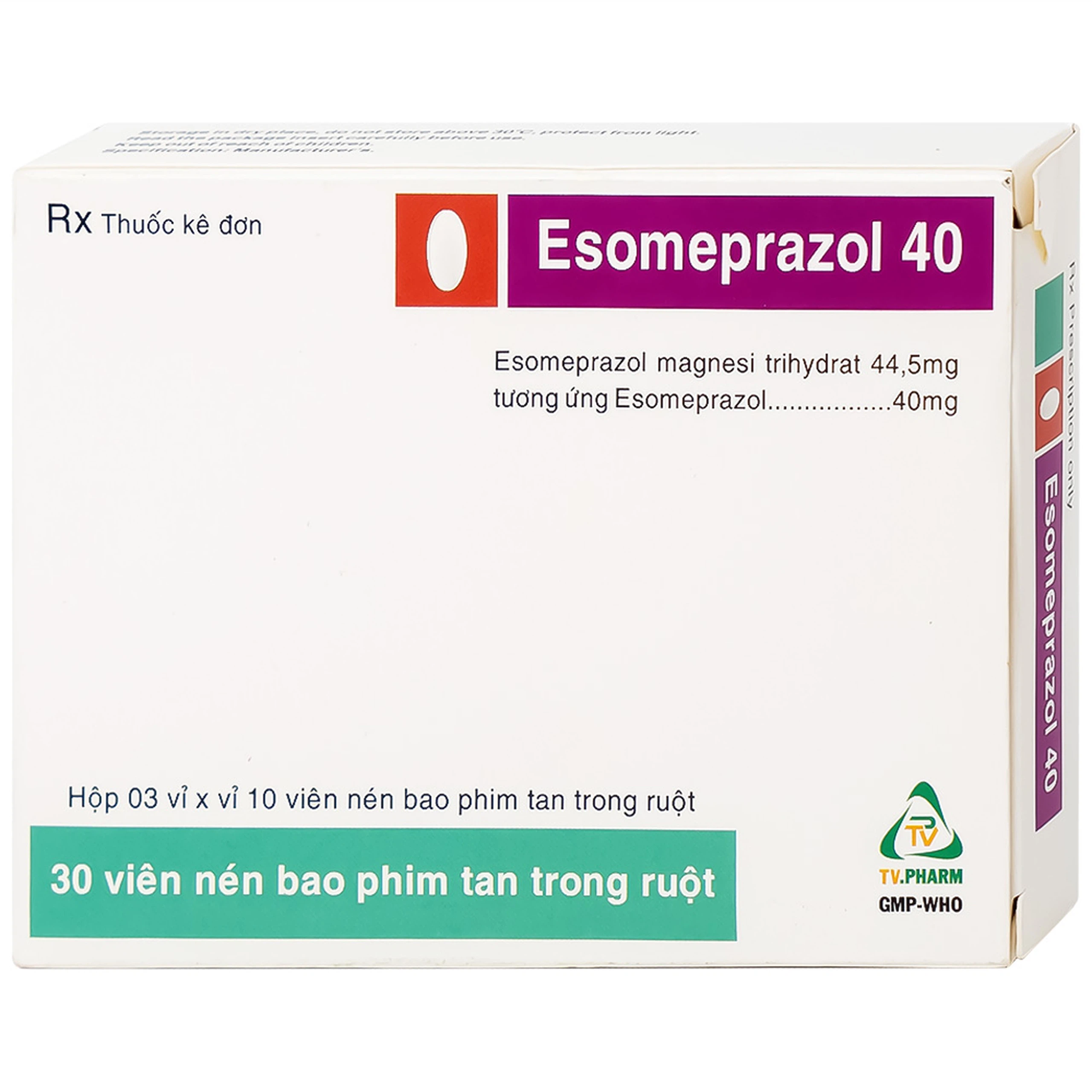 Thuốc Esomeprazol 40 Tv.Pharm điều trị loét dạ dày, trào ngược dạ dày, thực quản (3 vỉ x 10 viên)
