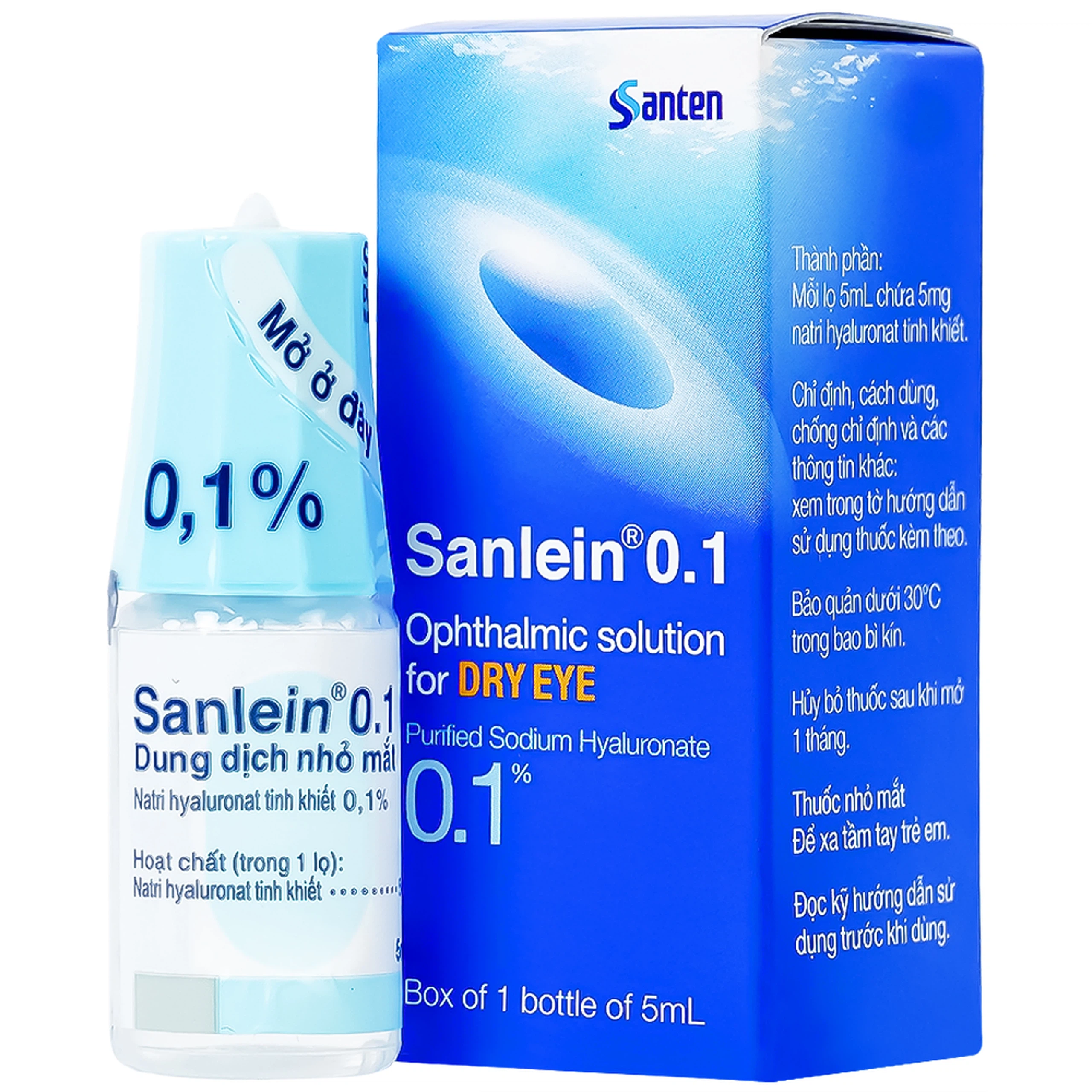 Thuốc nhỏ mắt Sanlein 0.1% Santen hỗ trợ điều trị rối loạn biểu mô kết giác mạc (5ml)