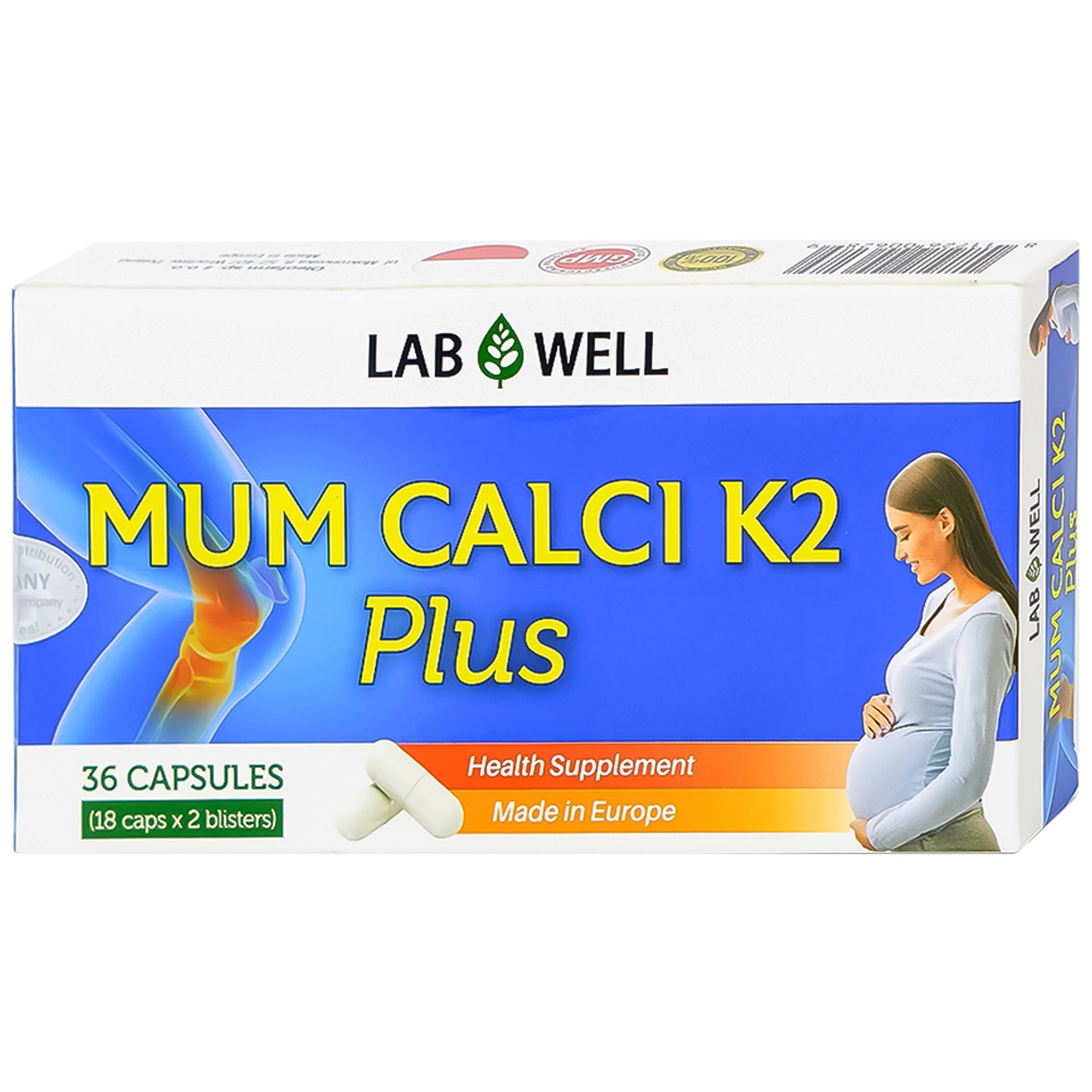 Viên uống Mum Calci K2 Plus Lab Well bổ sung canxi cho phụ nữ mang thai và cho con bú (2 vỉ x 18 viên)