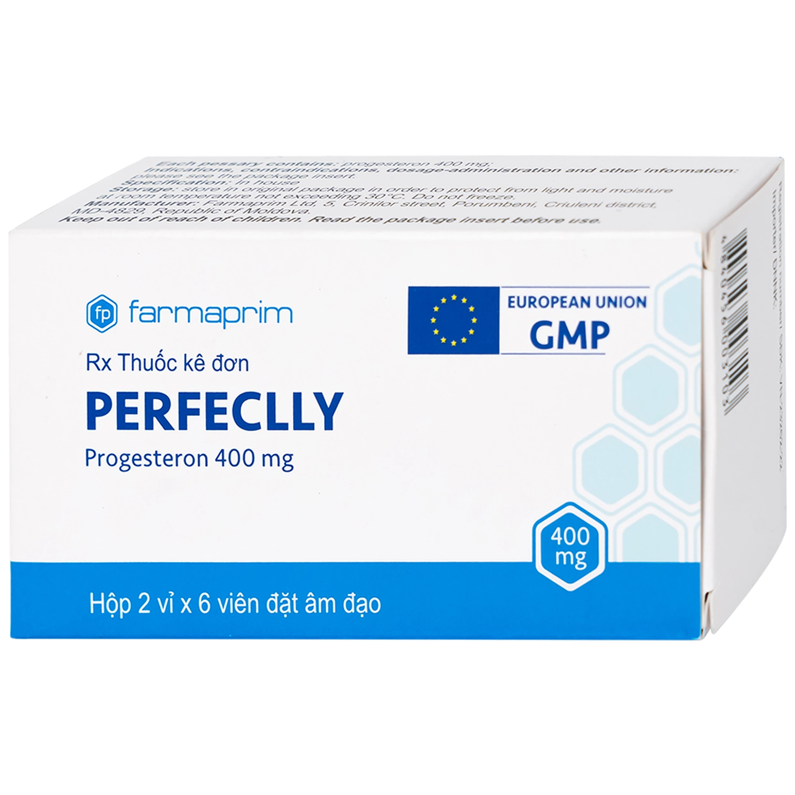 Viên đặt âm đạo Perfeclly 400mg Farmaprim điều trị hội chứng tiền kinh nguyệt (2 vỉ x 6 viên)