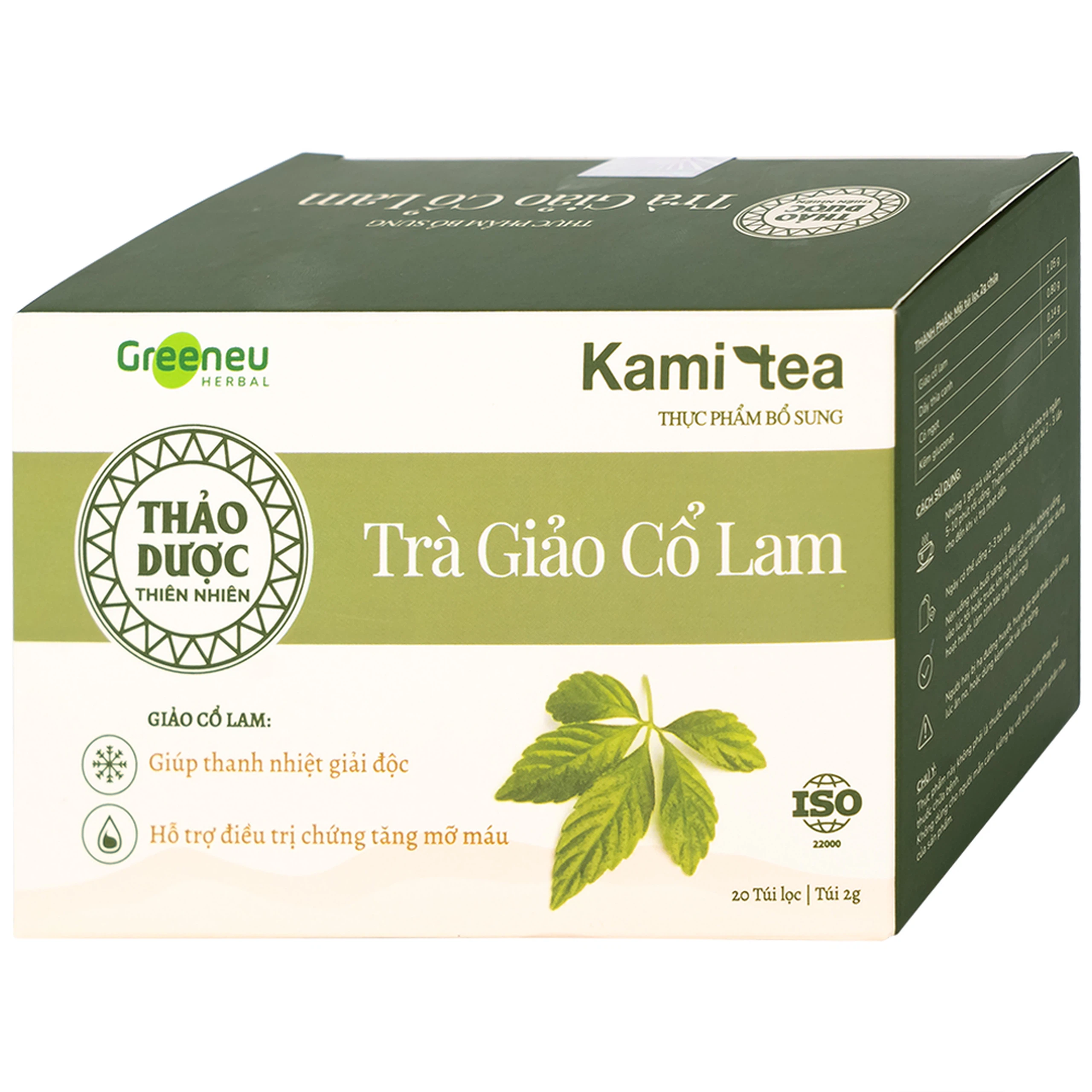 Trà Giảo Cổ Lam Kami tea giúp thanh nhiệt giải độc, hỗ trợ điều trị chứng tăng mỡ máu (20 túi)