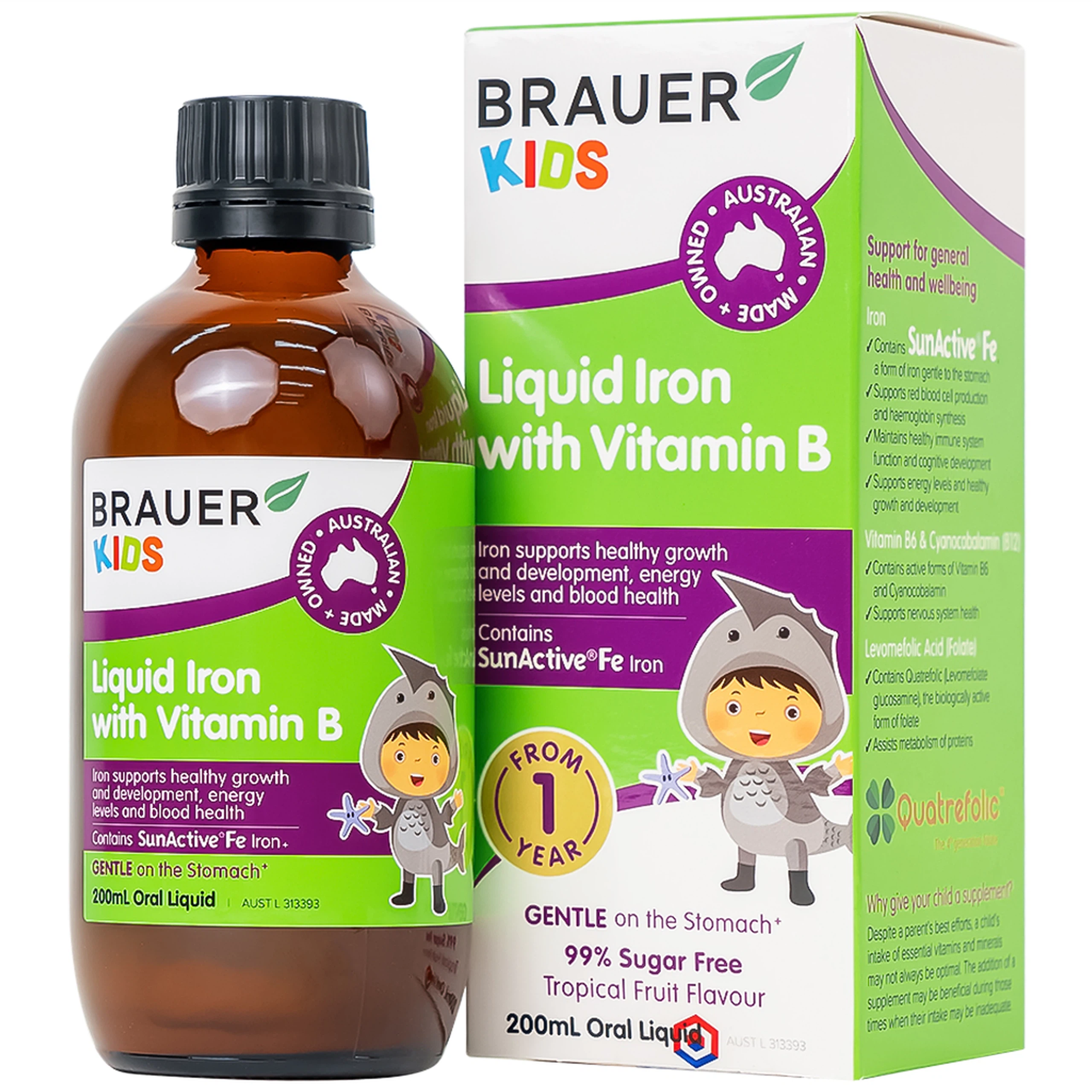 Siro Brauer Kids Liquid Iron With Vitamin B bổ sung sắt và vitamin hỗ trợ giảm thiếu máu (200ml)