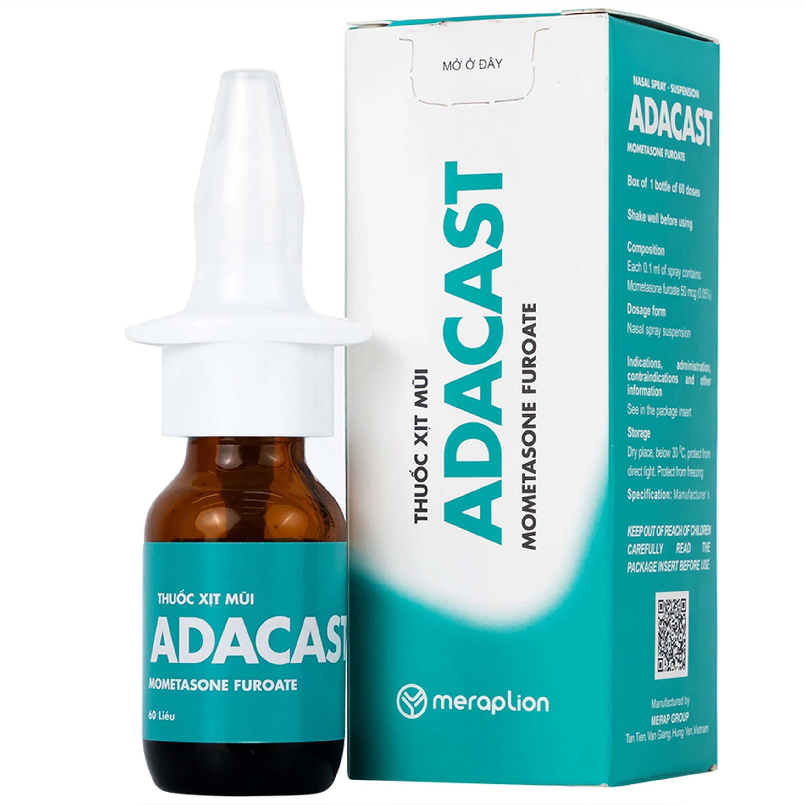 Thuốc xịt mũi Adacast Meraplion điều trị viêm mũi dị ứng, sung huyết và mất mùi, viêm mũi xoang (60 liều)