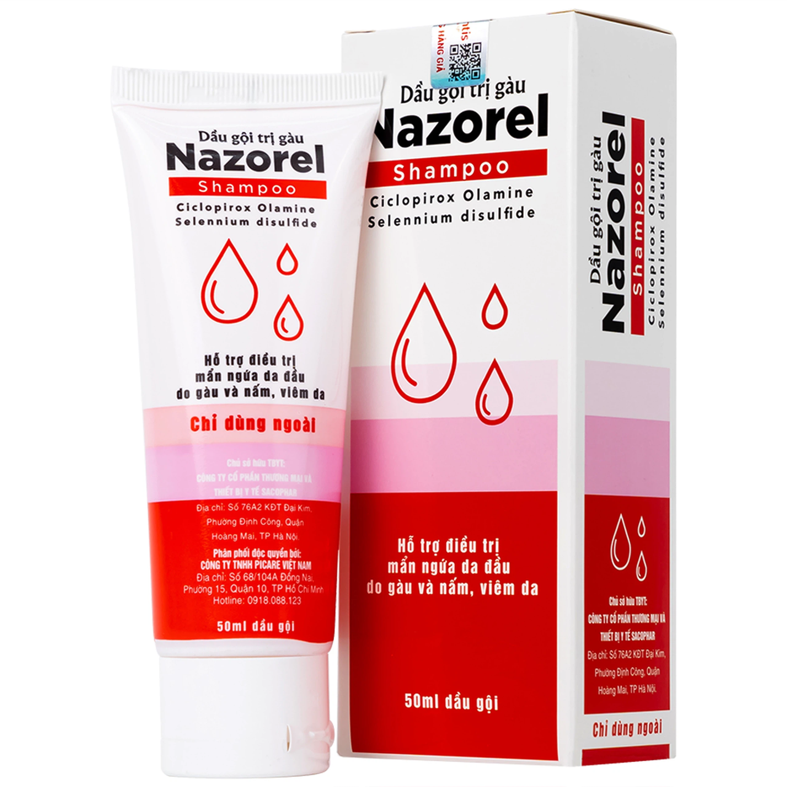 Dầu gội trị gàu Nazorel hỗ trợ điều trị mẩn ngứa da đầu do gàu và nấm, viêm da (50ml)