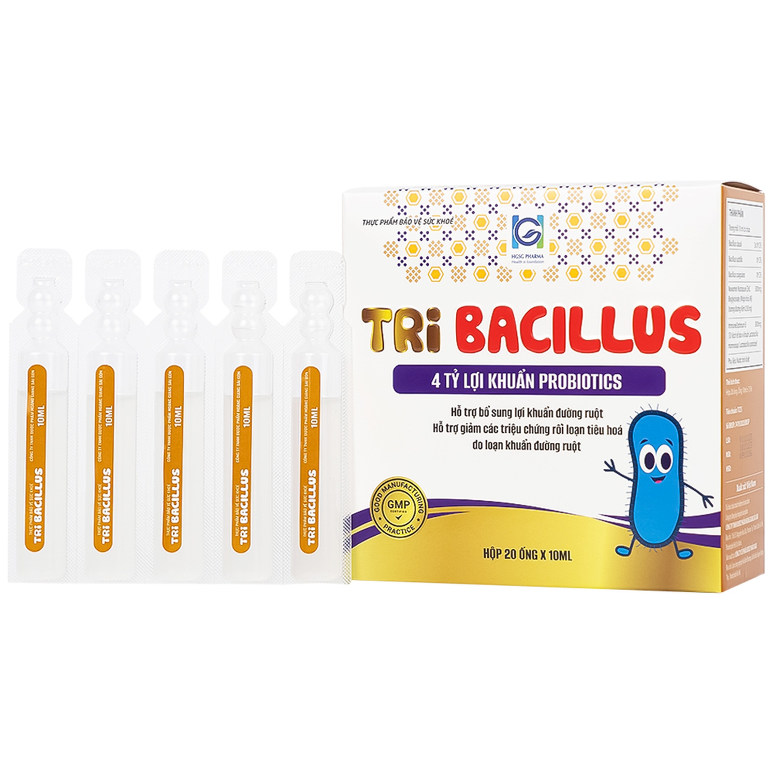 Thực phẩm bảo vệ sức khỏe Probiotics Tribacilus HGSG Pharma hỗ trợ bổ sung lợi khuẩn đường ruột (20 ống x 10ml)