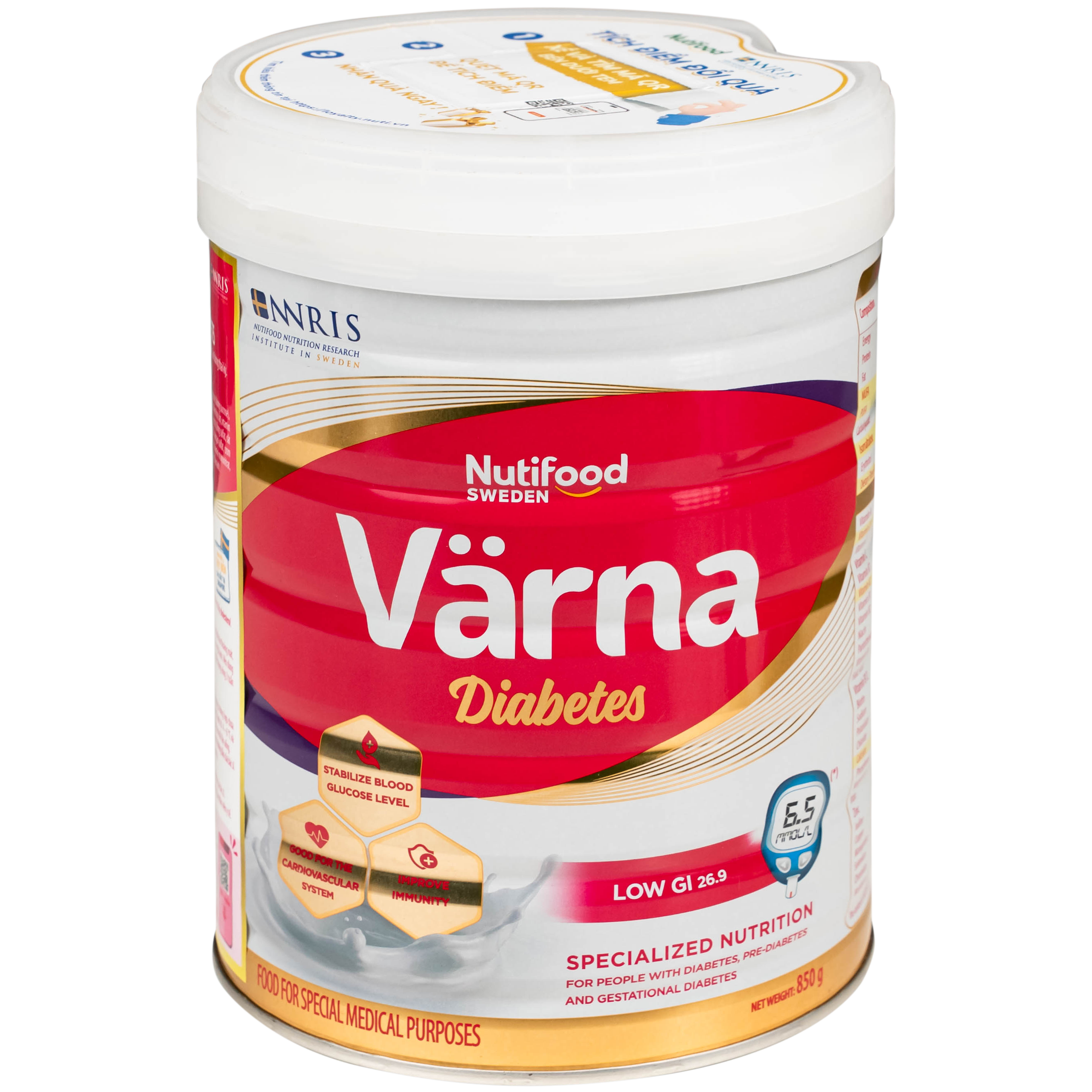 Sữa Nutifood Varna Diabetes chứa công thức dinh dưỡng cho người đái tháo đường (850g)