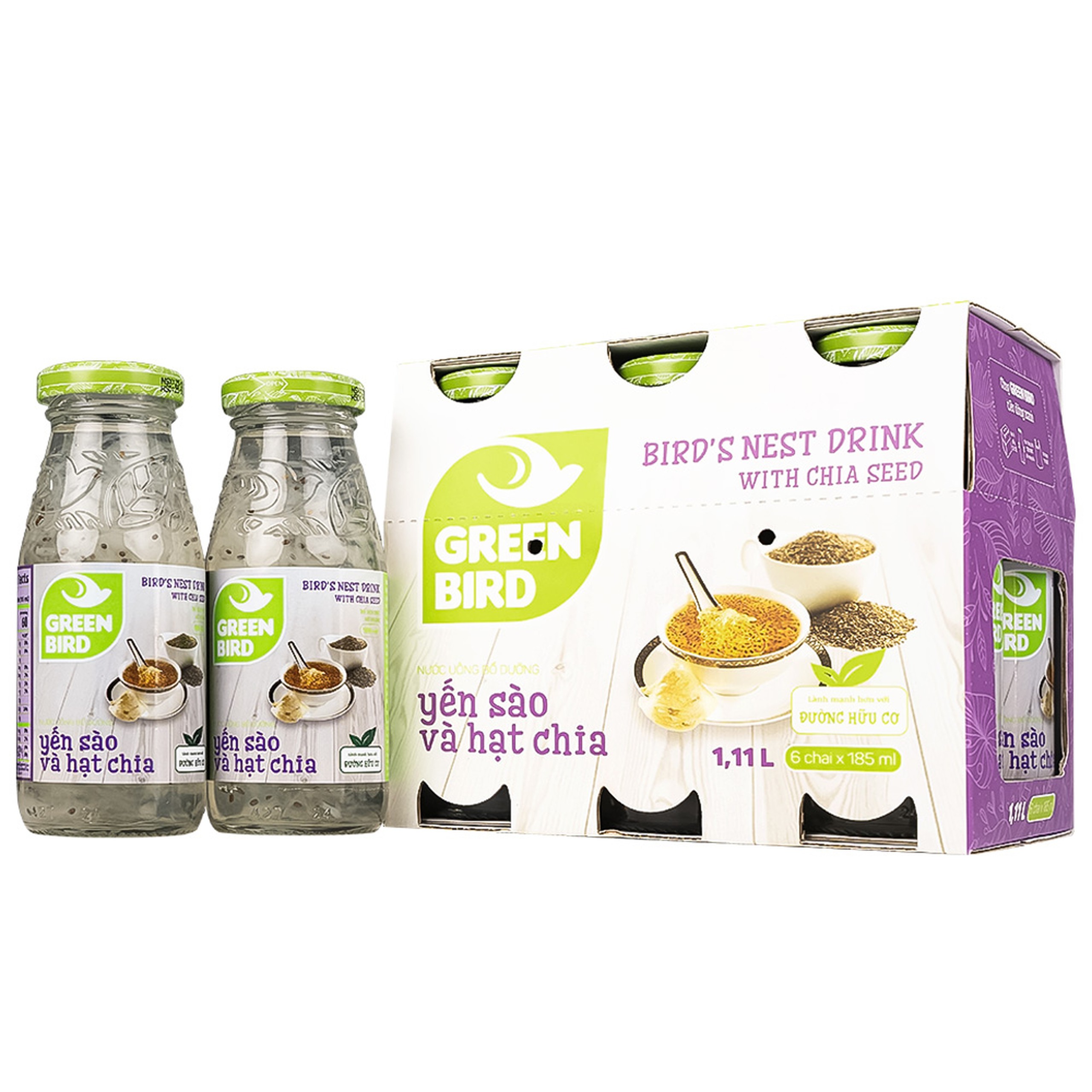 Nước yến sào và hạt chia Greenbird giúp khỏe dáng đẹp da và bổ sung năng lượng (6 chai x 185ml) 