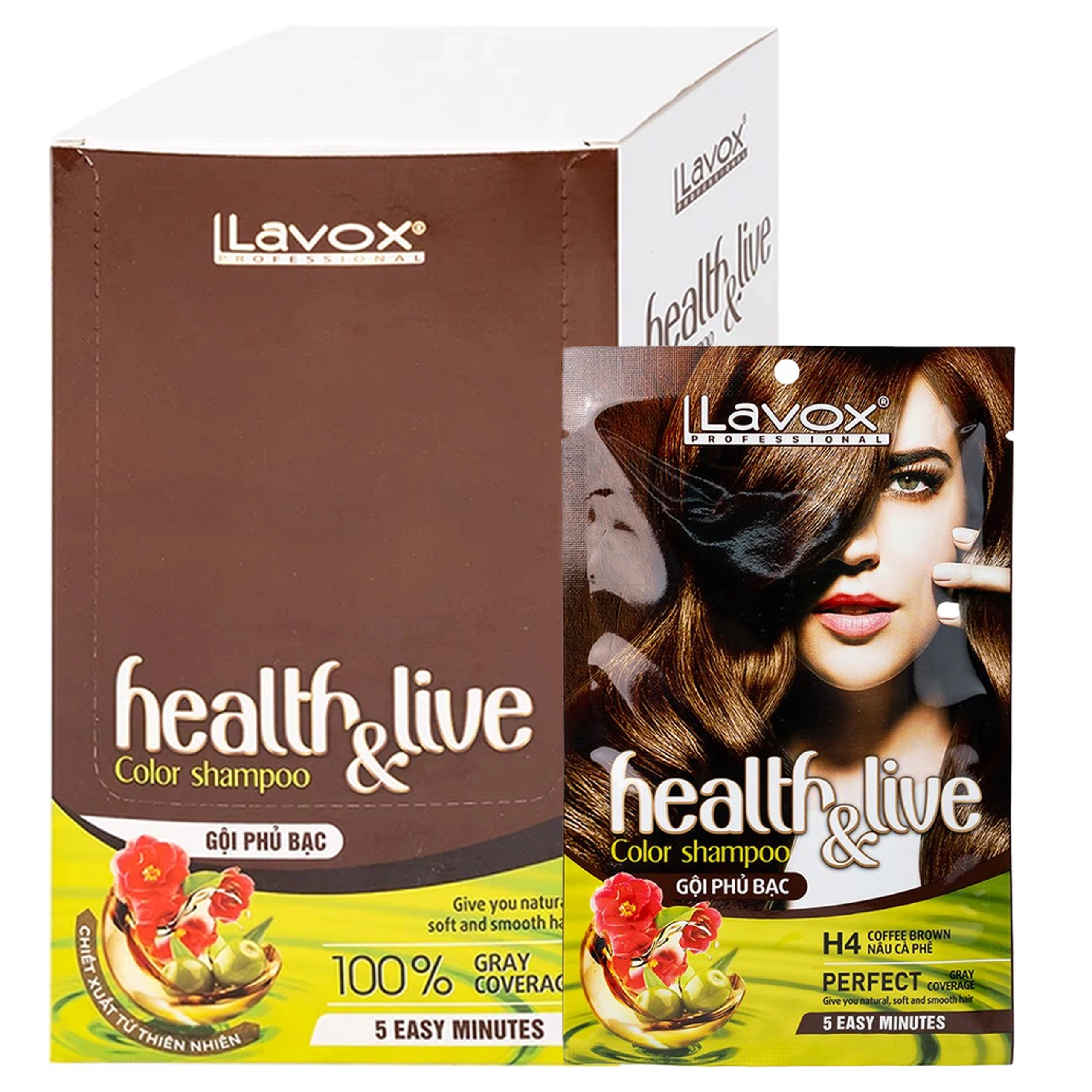Gội phủ bạc Health and live H4 Lavox màu nâu cà phê (10 gói x 30ml)
