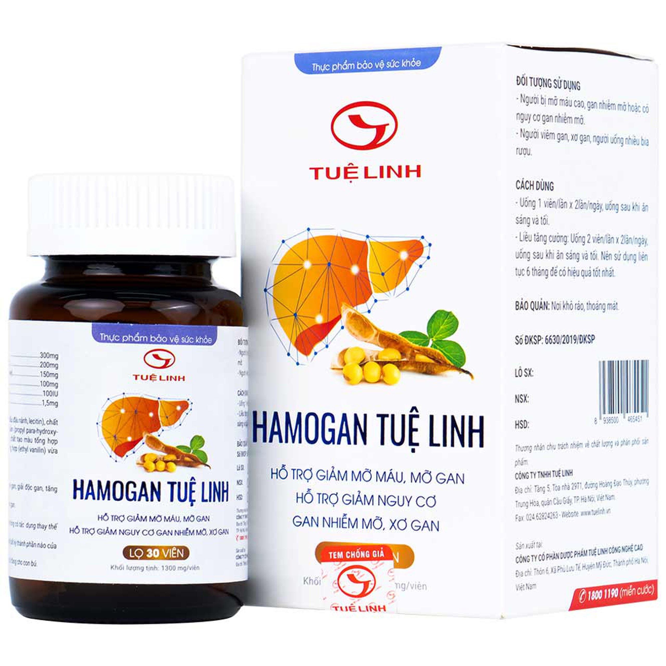 Viên uống giải độc gan Hamogan Tuệ Linh hỗ trợ giảm mỡ máu, mỡ gan (30 viên)