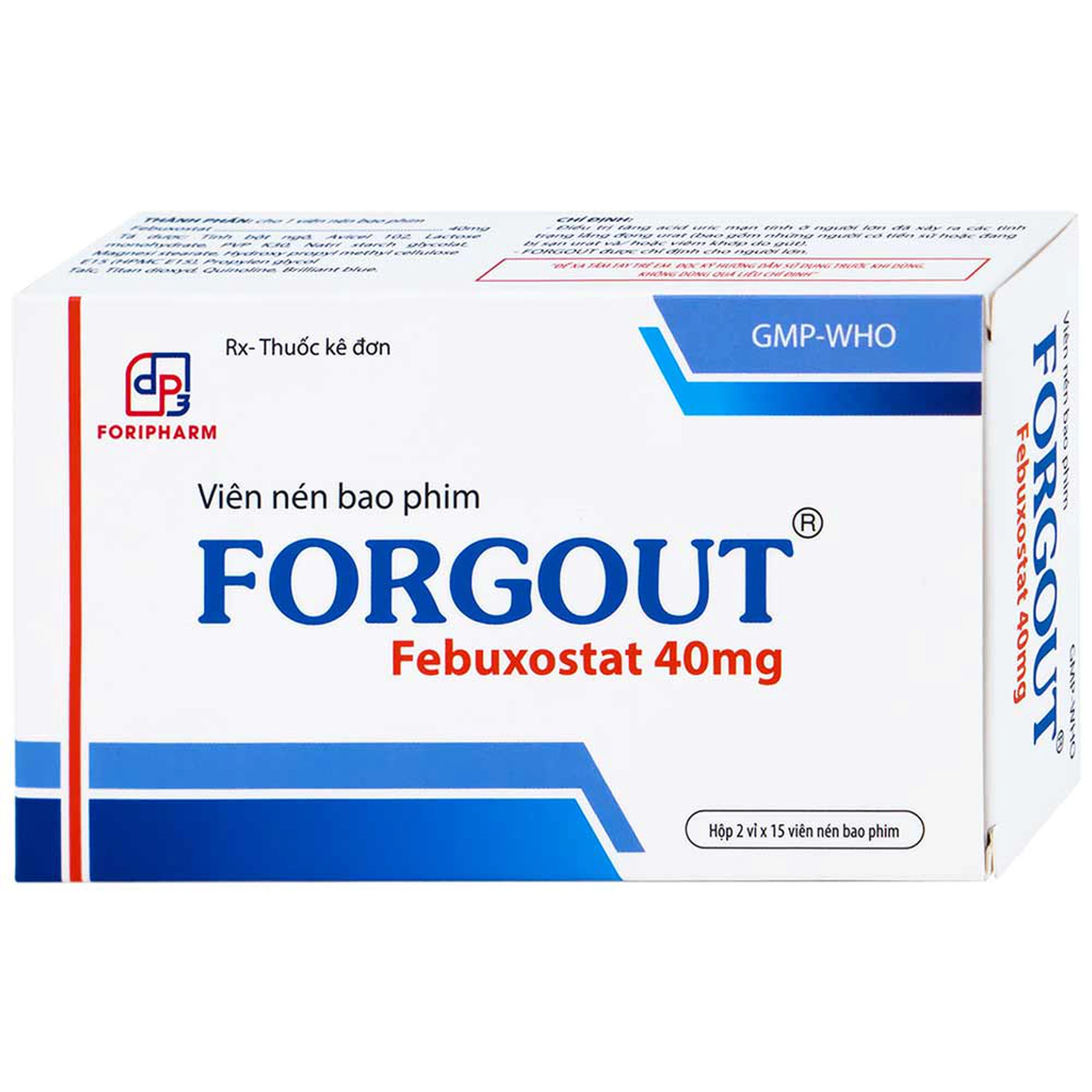 Viên nén Forgout 40mg TW3 điều trị tăng acid uric mạn tính, viêm khớp do gout (2 vỉ x 15 viên)
