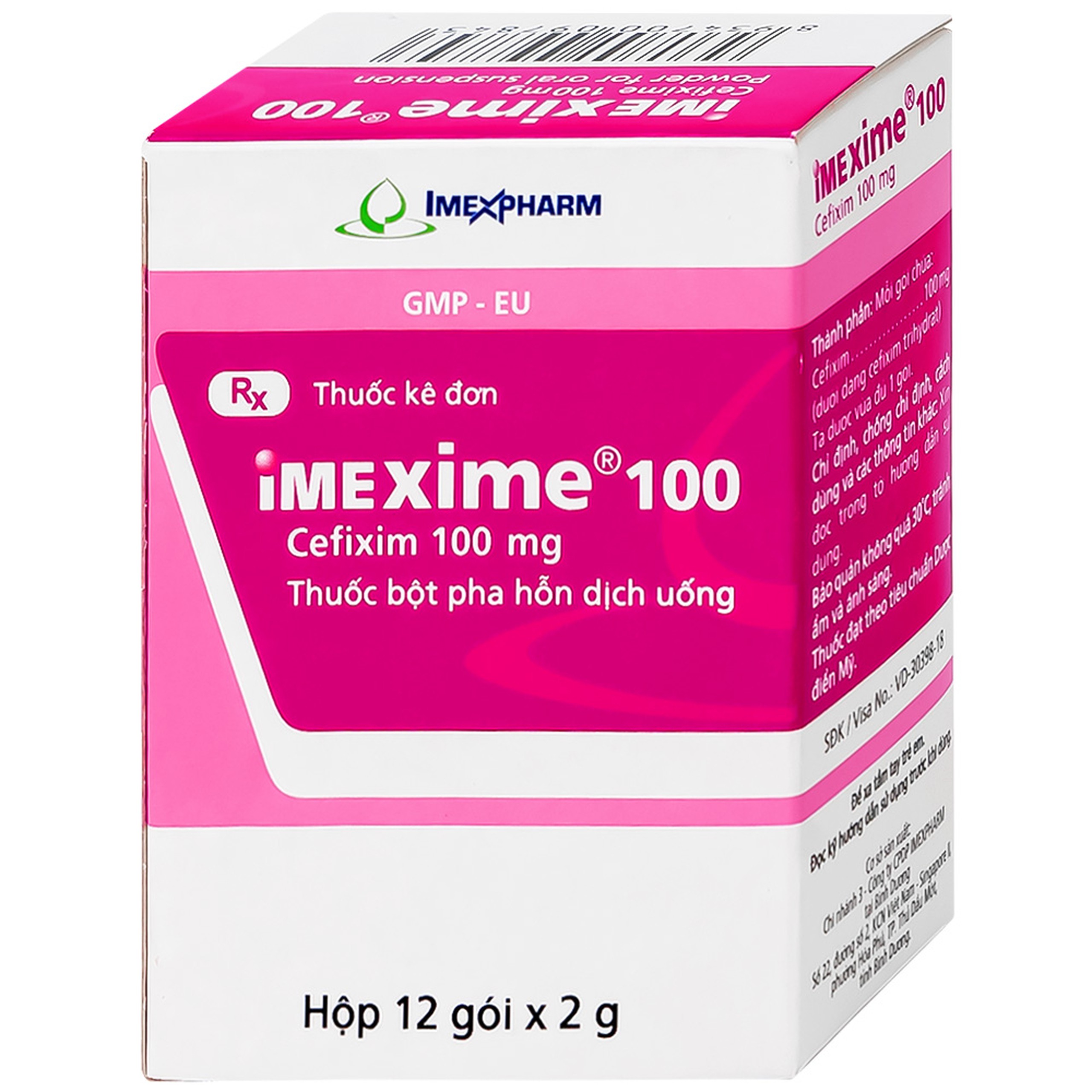Hỗn dịch uống Imexime 100 Imexpharm điều trị nhiễm khuẩn đường tiết niệu, viêm thận - bể thận (12 gói x 2g)