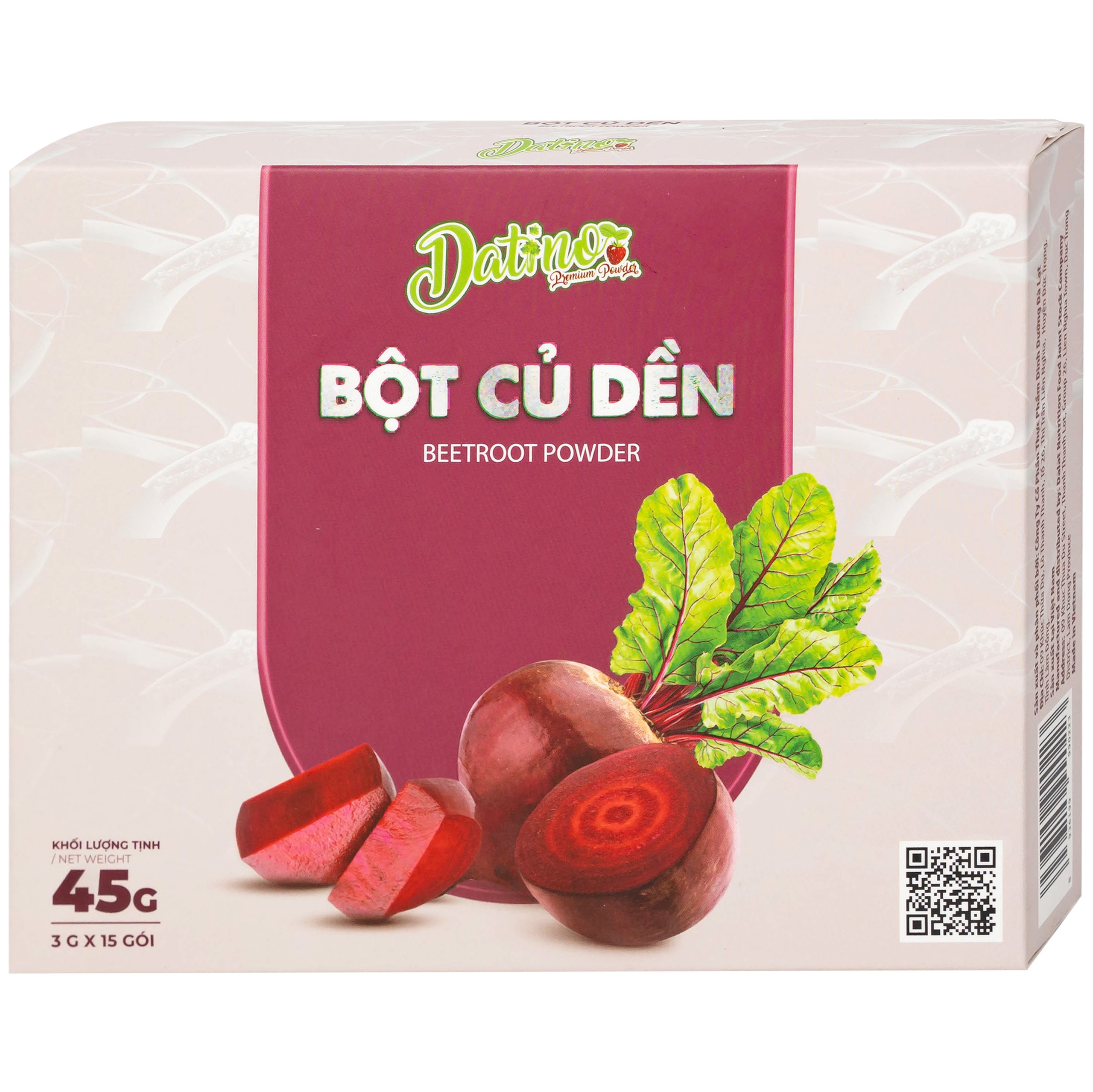 Bột củ dền nguyên chất Datino 3g tác dụng thông tâm, mạnh tỳ, hạ khí, bổ nội tạng
