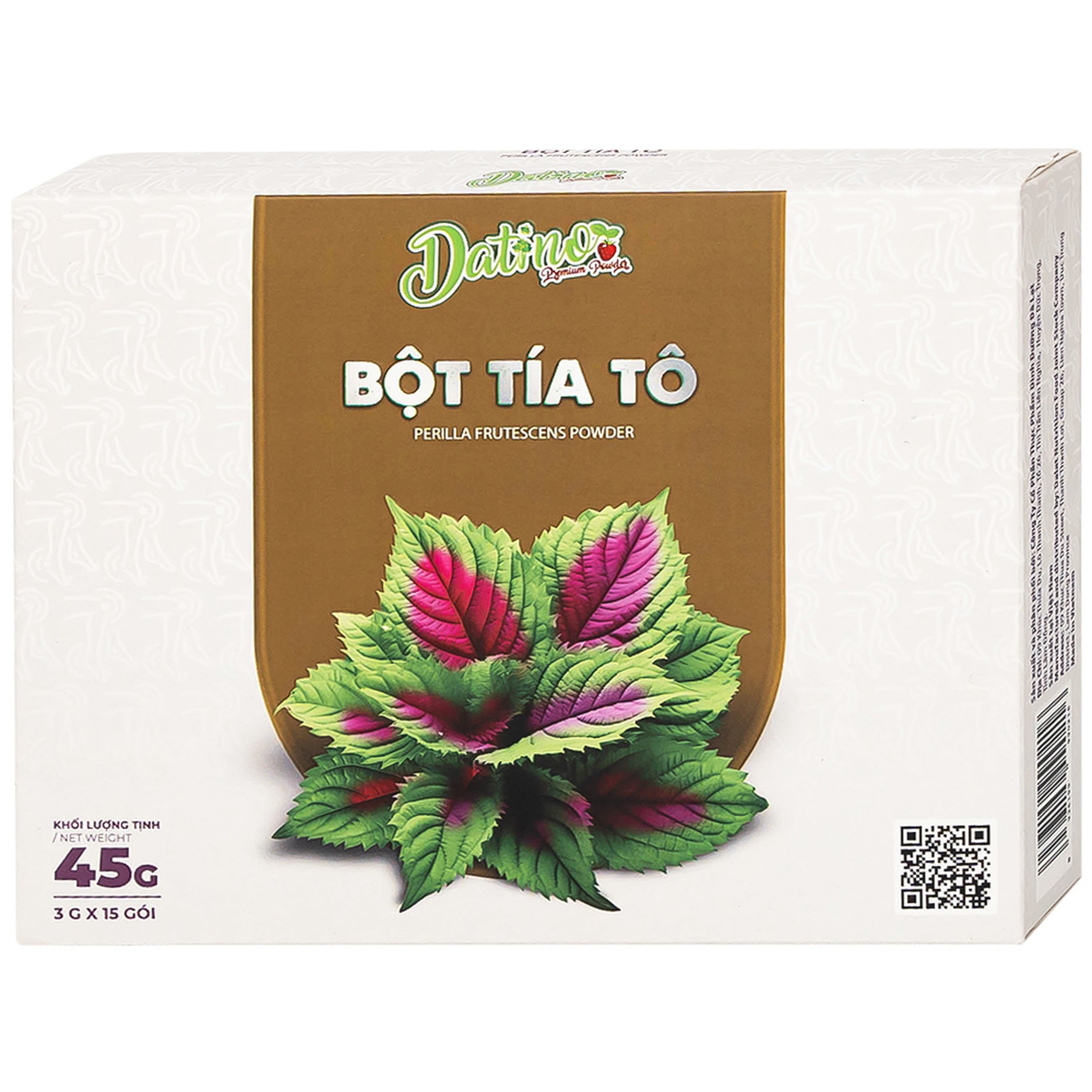 Bột tía tô nguyên chất Datino 3g dùng cho phong hàn, hóa đờm, giải uất, giải độc (15 gói)