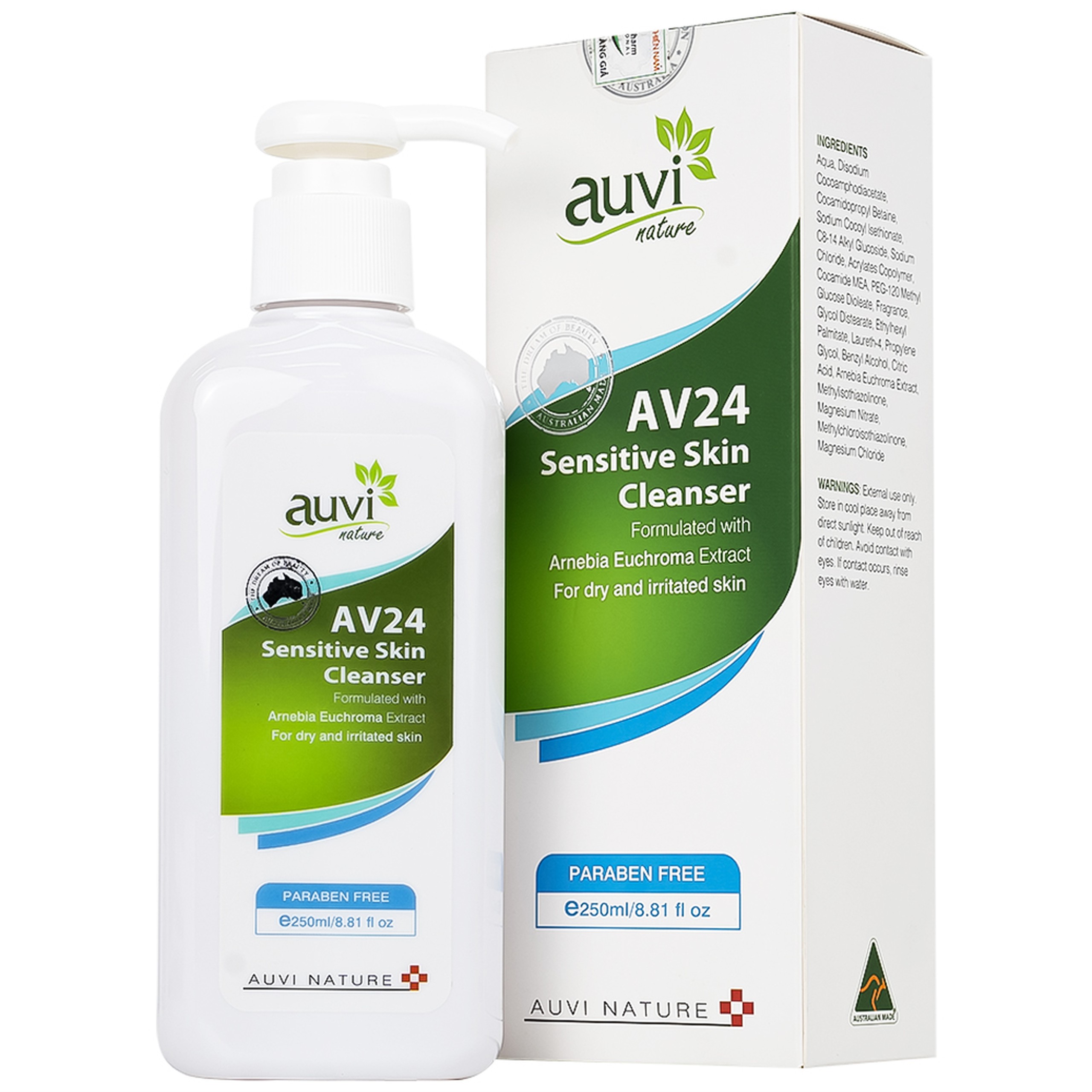 Gel tắm Auvi Nature AV24 Sensitive Skin Cleanser giúp làm sạch da và dưỡng ẩm (250ml)