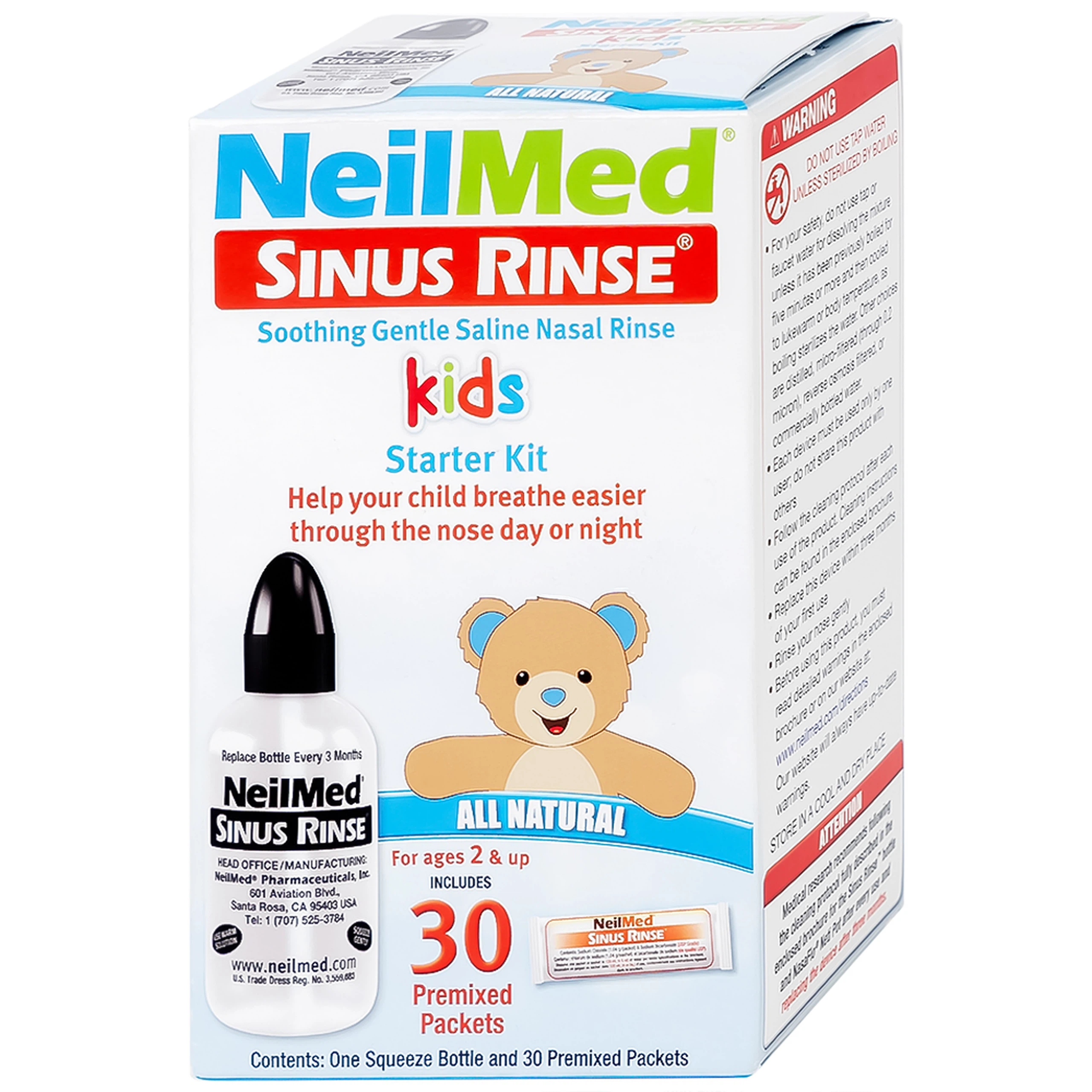Bộ vệ sinh mũi 1 bình + 30 gói NeilMed Sinus Rinse Kids vệ sinh mũi xoang cho trẻ 