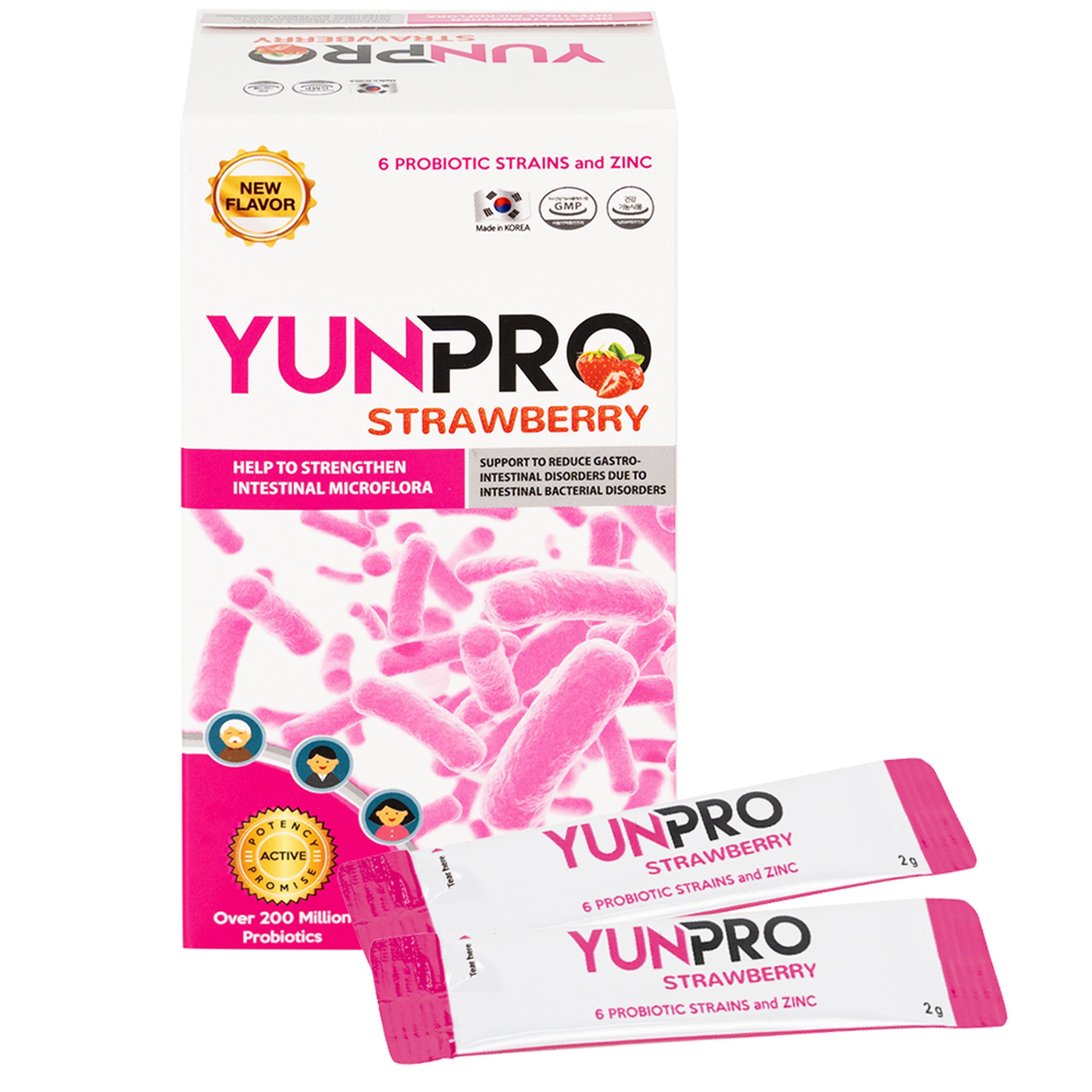 Men vi sinh Yunpro strawberry 2g DHG Pharma bổ sung lợi khuẩn bổ sung lợi khuẩn, giúp tăng cường hệ vi sinh đường ruột (20 gói)