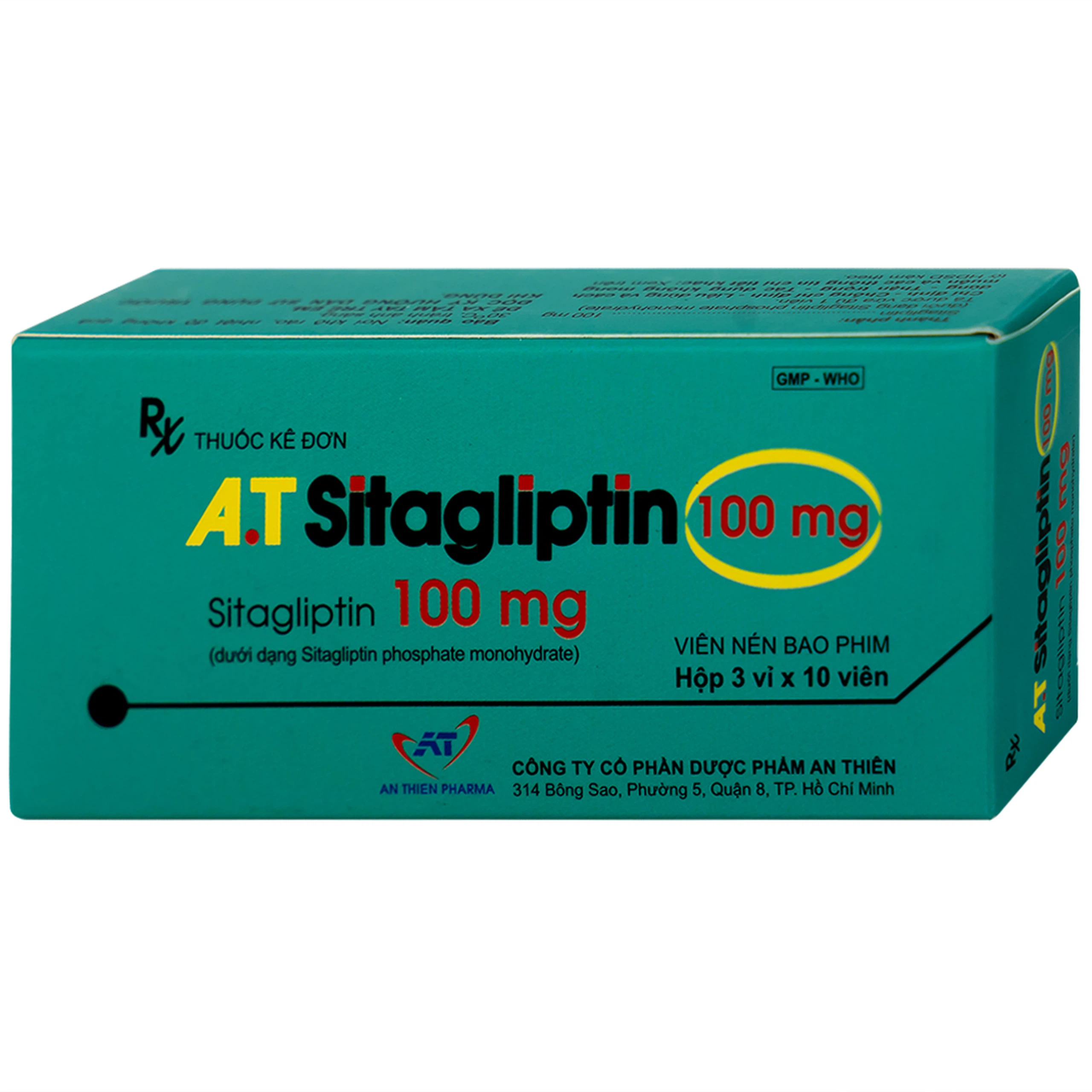 Thuốc A.T Sitagliptin 100 mg An Thiên cải thiện kiểm soát đường huyết (3 vỉ x 10 viên)