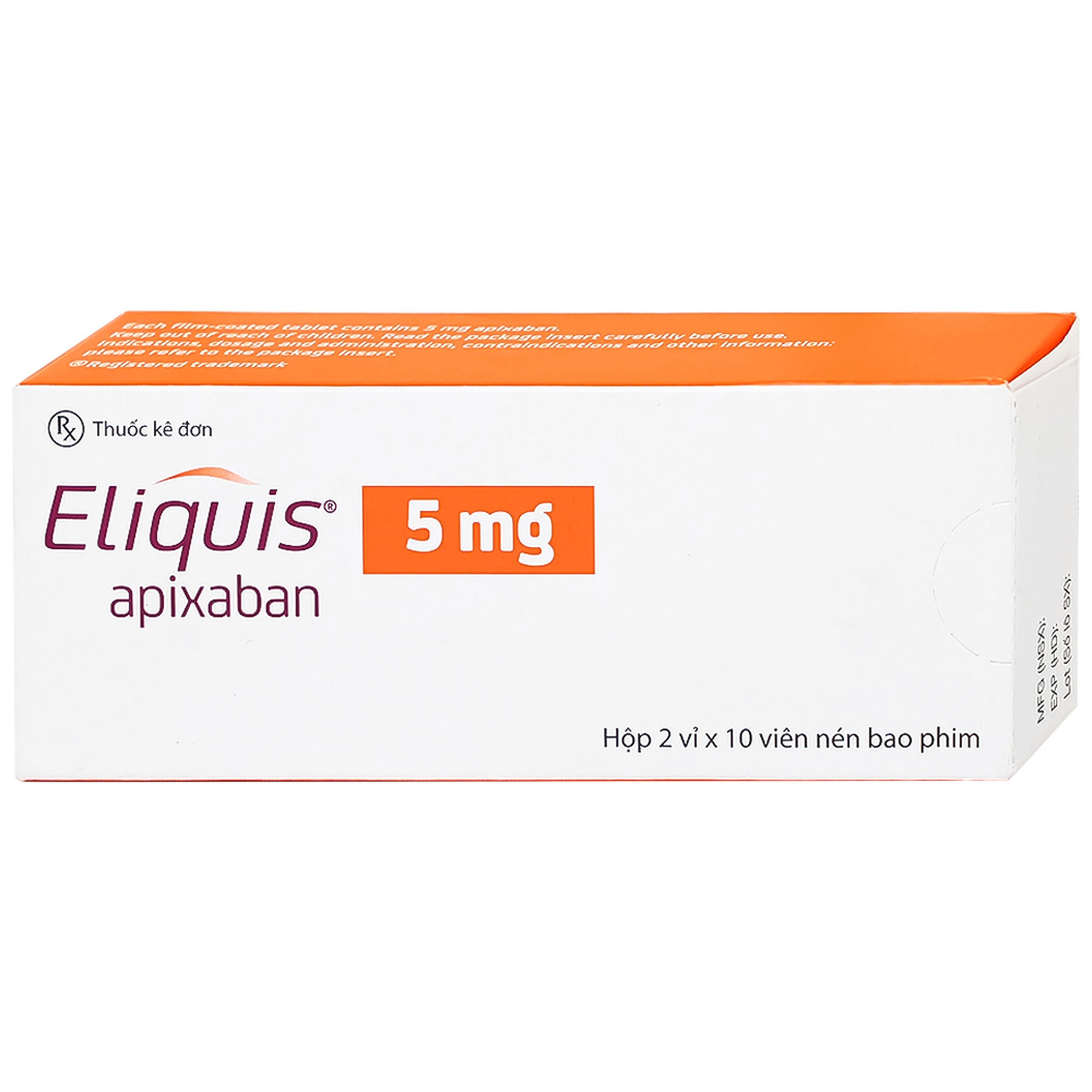Thuốc Eliquis 5mg Pfizer giúp phòng ngừa biến cố thuyên tắc huyết khối tĩnh mạch (2 vỉ x 10 viên)