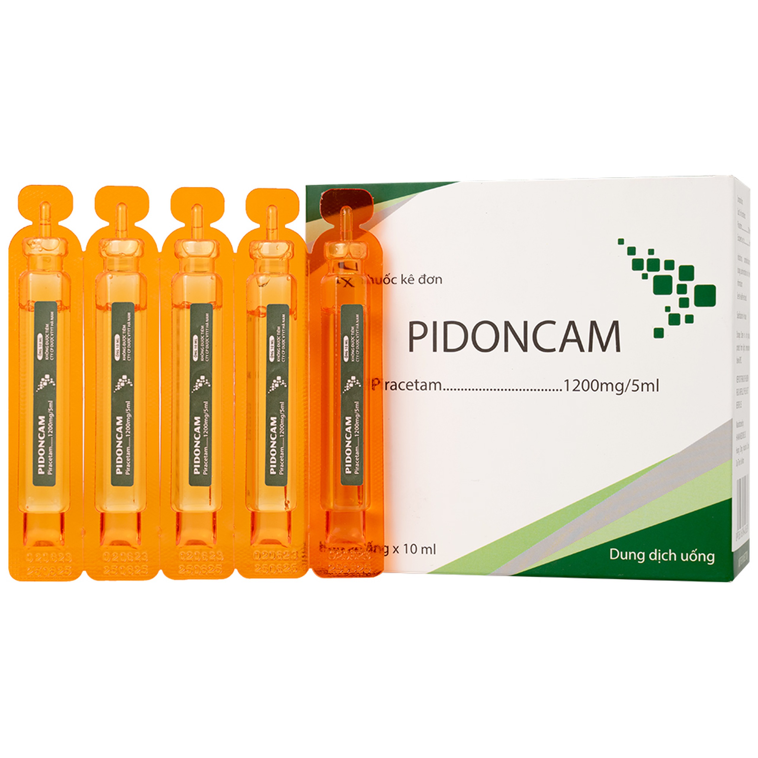 Thuốc Pidoncam 1200mg/5ml Hà Nam điều trị triệu chứng chóng mặt, suy giảm trí nhớ (20 ống x 10ml)