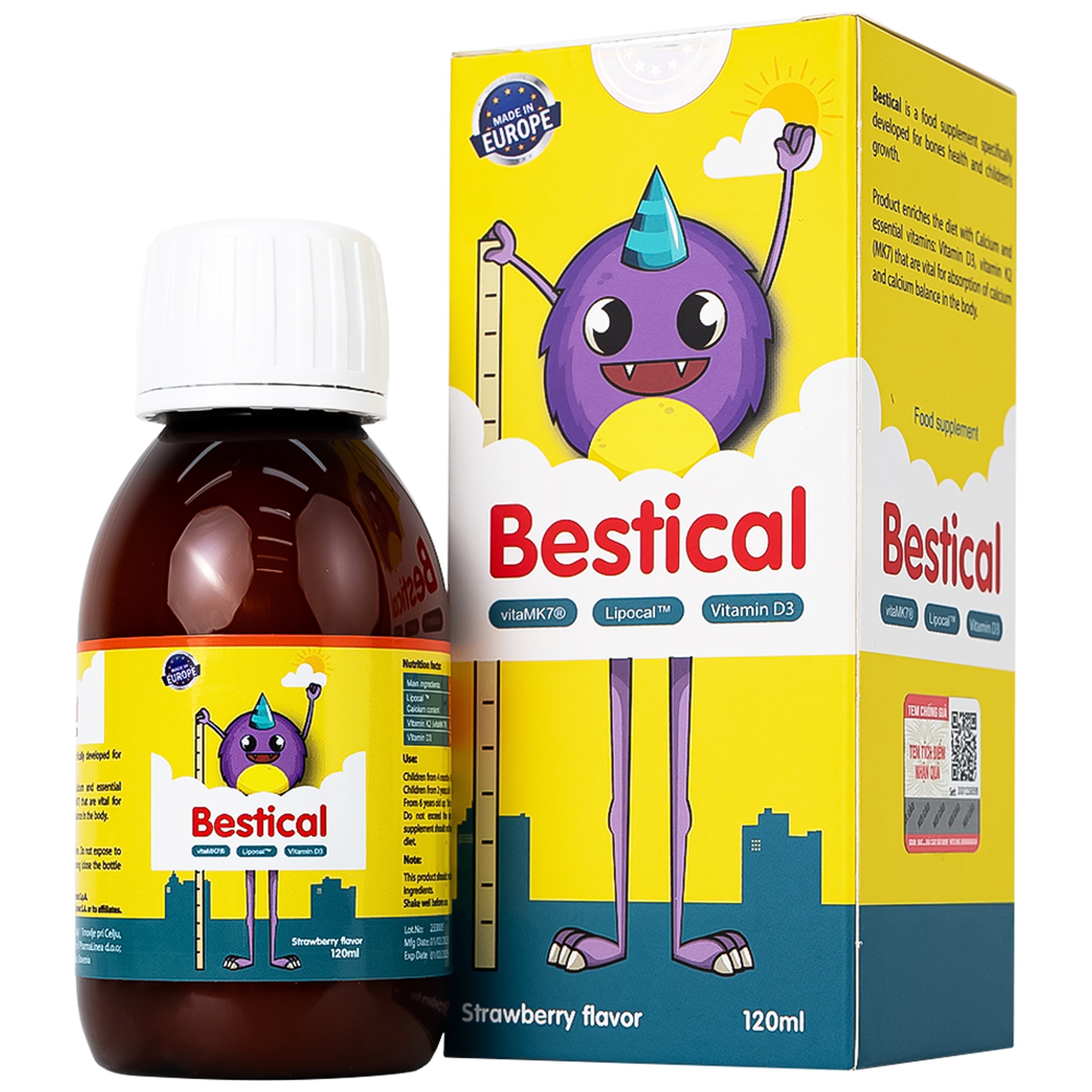 Dung dịch Bestical 120ml Ergo Pharma bổ sung canxi, vitamin D3 và vitamin K2