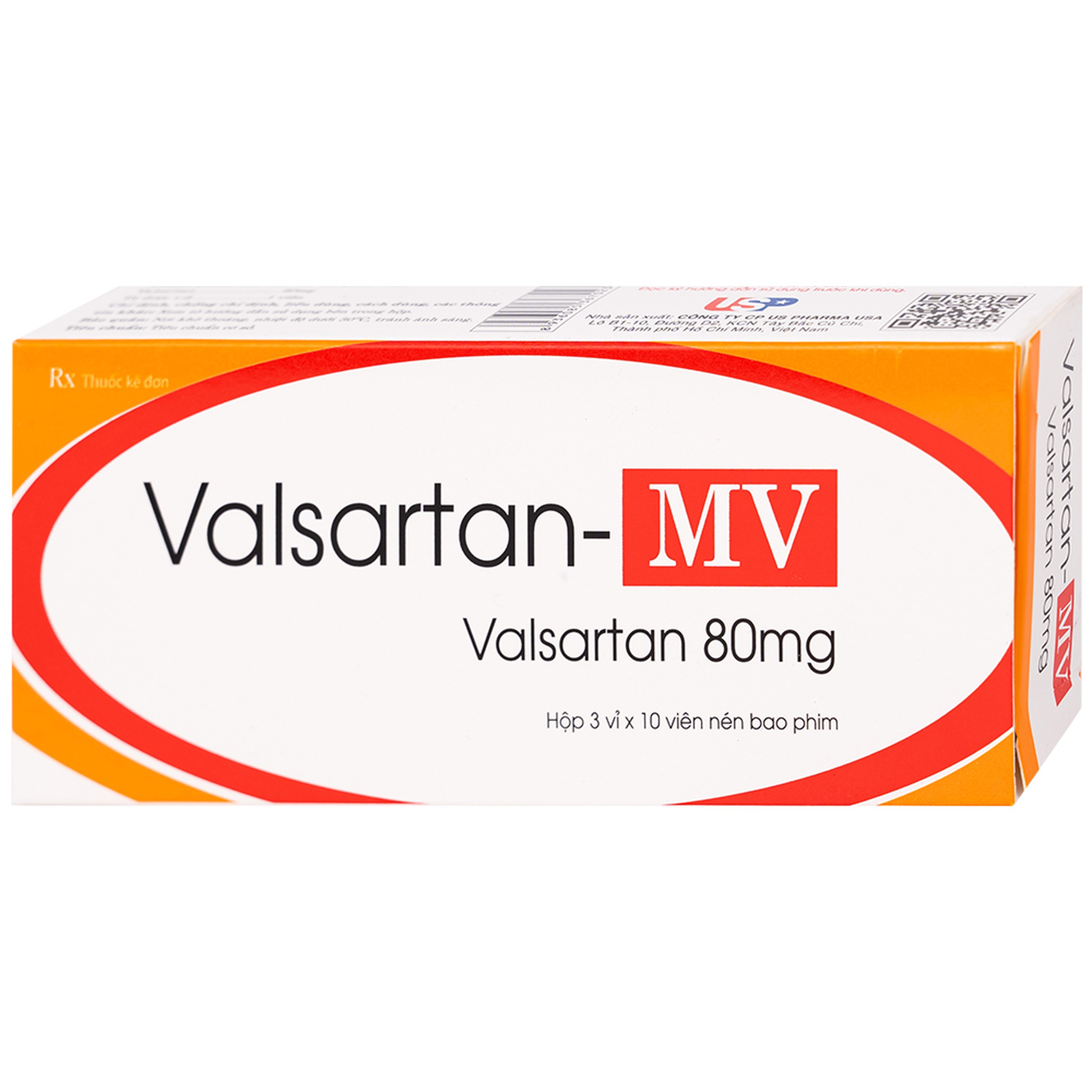 Thuốc Valsartan-MV 80mg USP điều trị bệnh tăng huyết áp và suy tim (3 vỉ x 10 viên)