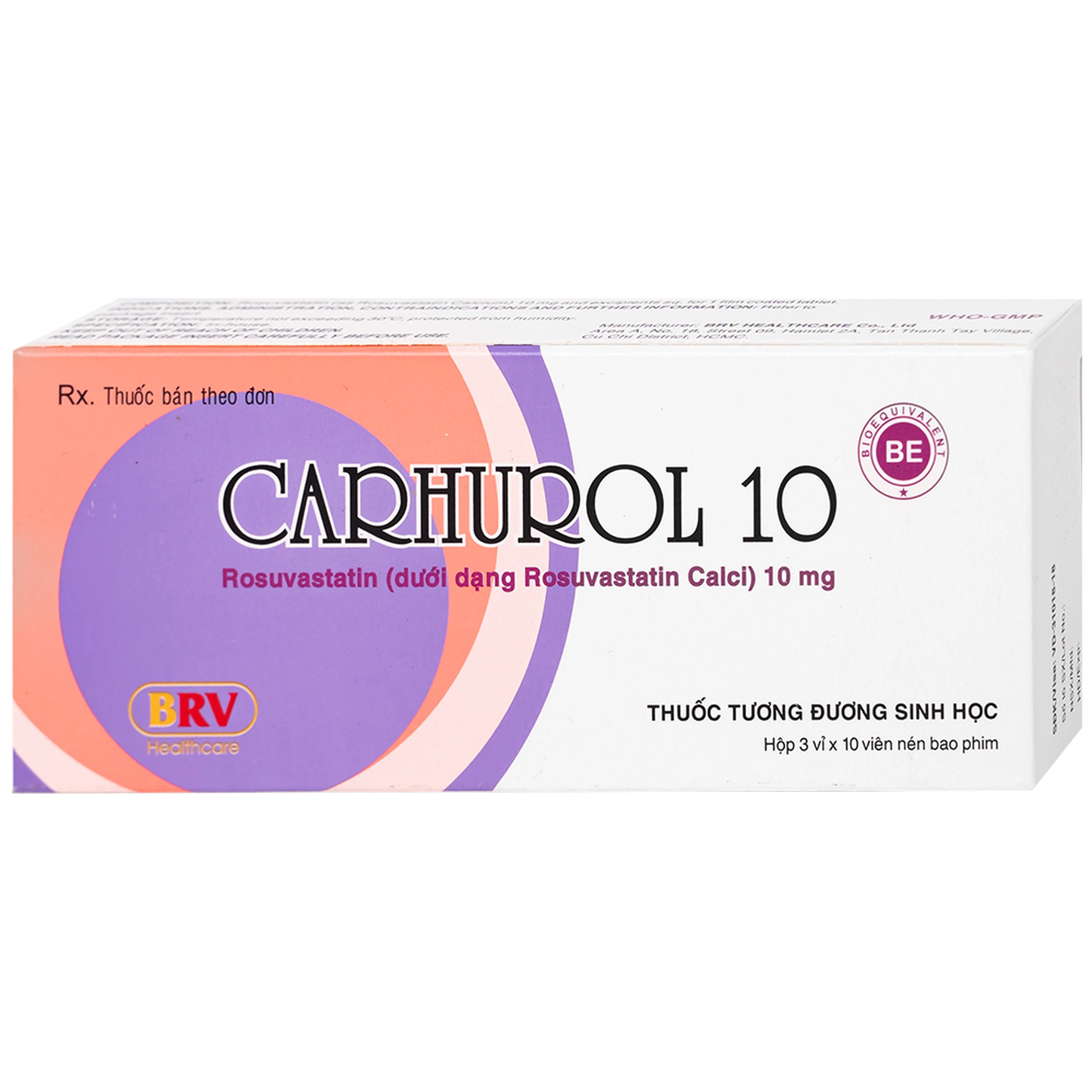 Thuốc Carhurol 10 BRV điều trị tăng cholesterol máu (3 vỉ x 10 viên)