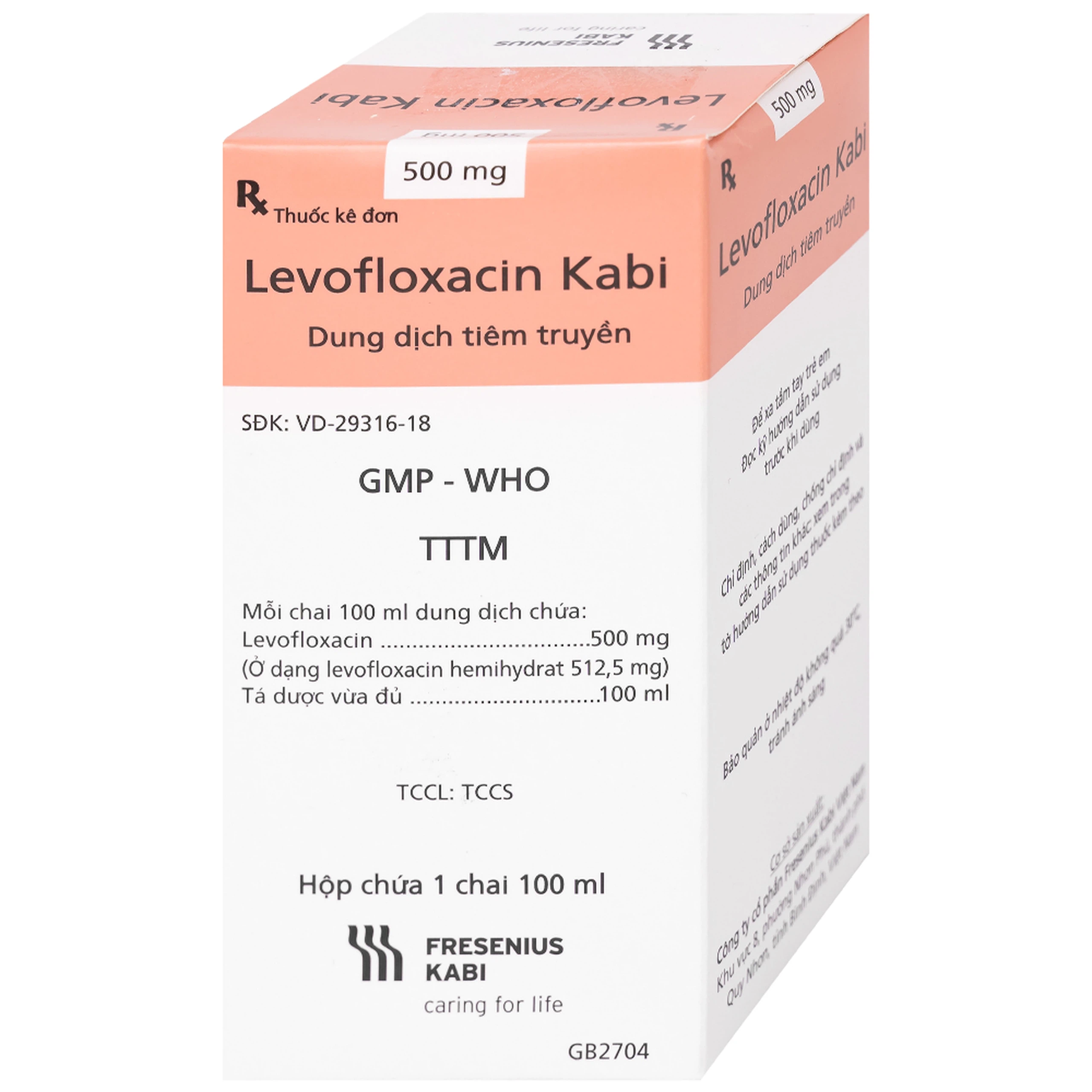 Dịch tiêm truyền Levofloxacin Kabi 100ml Fresenius Kabi điều trị nhiễm khuẩn, viêm phổi