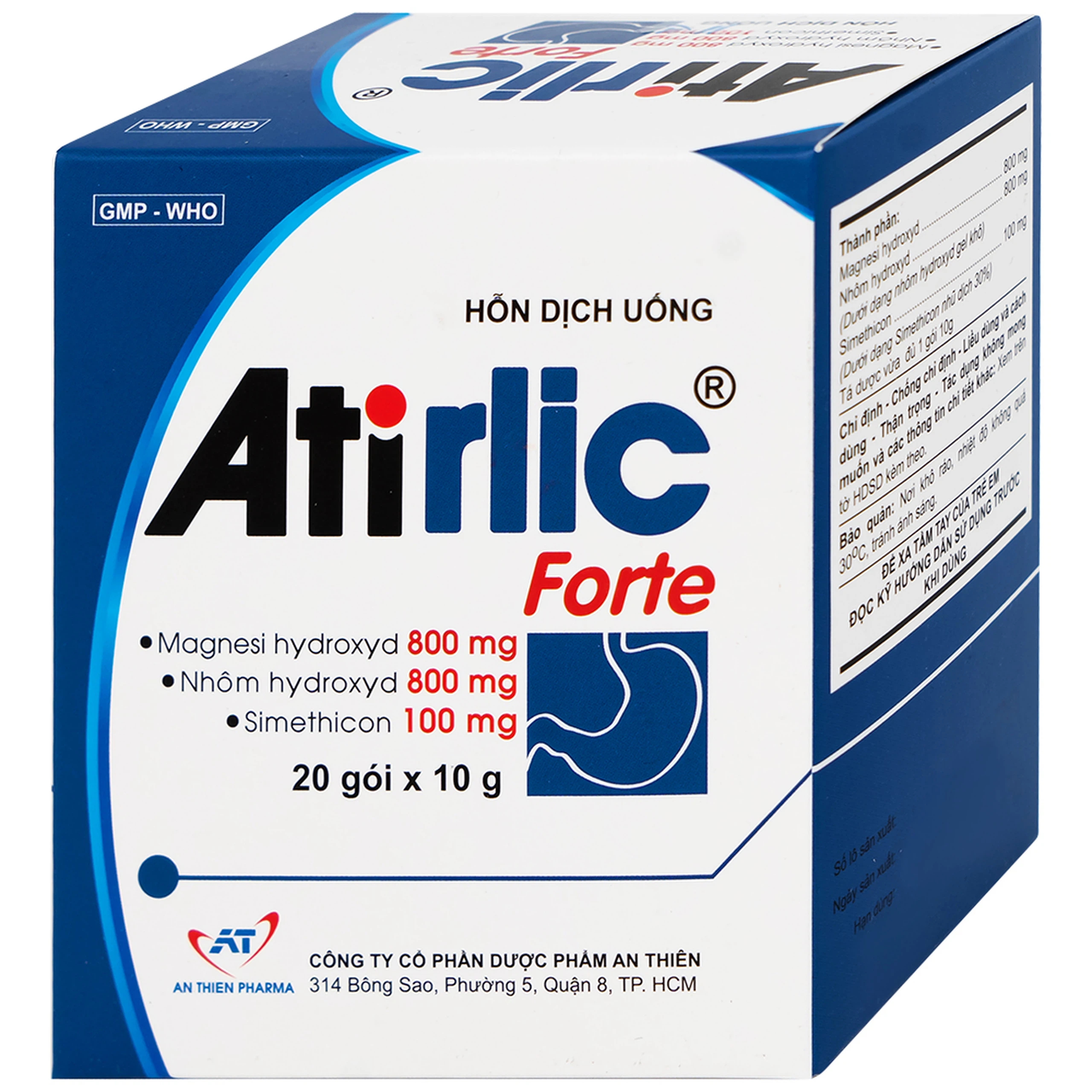 Hỗn dịch uống Atirlic forte 10g An Thiên giảm triệu chứng tăng acid dạ dày (20 gói)