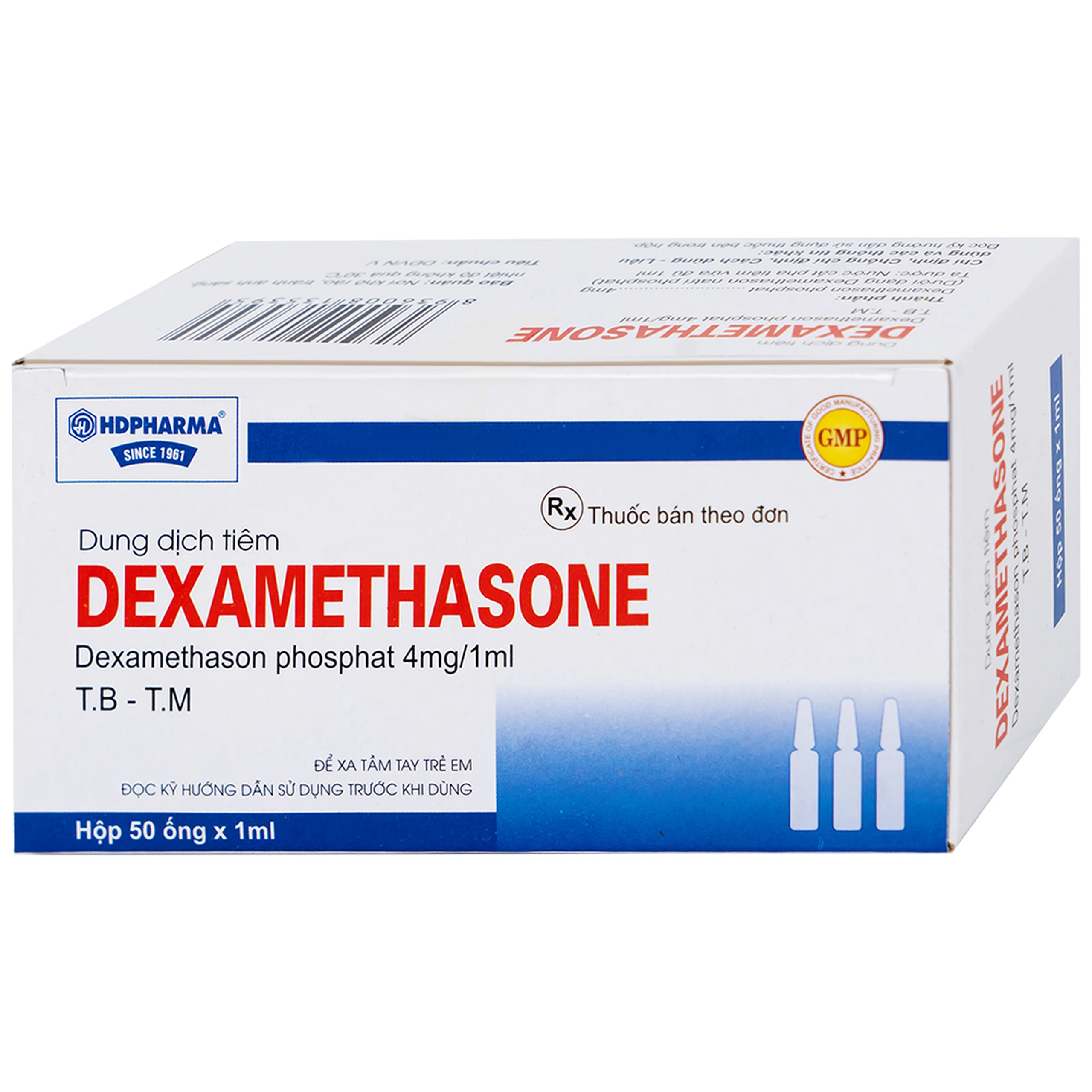 Dung dịch tiêm Dexamethasone 4mg/1ml điều trị trạng thái hen, bệnh dị ứng nặng, phản ứng sau truyền máu (50 ống)