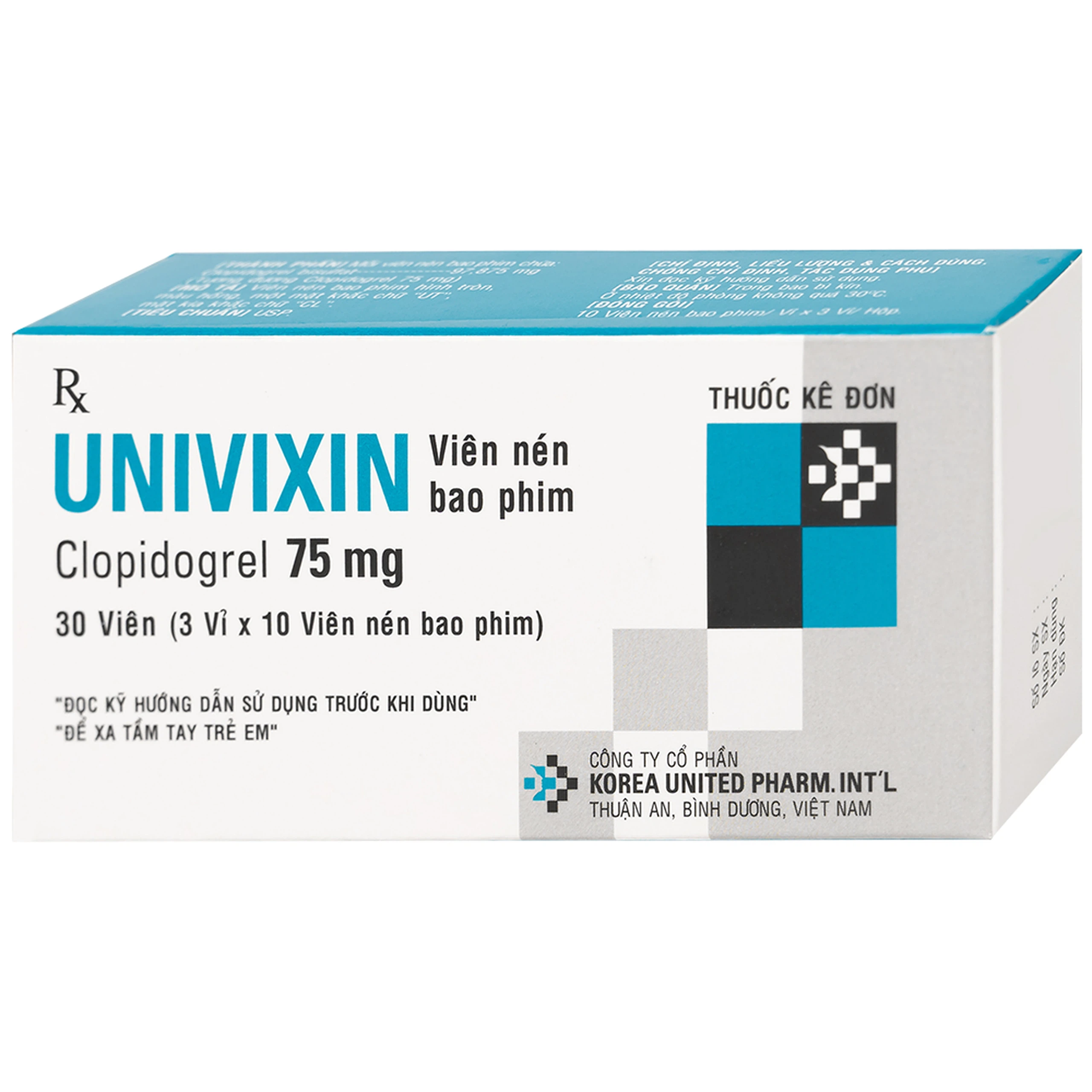 Thuốc Univixin Clopidogrel 75mg Korea United Pharm phòng ngừa cơn nhồi máu cơ tim và đột quỵ (3 vỉ x 10 viên)