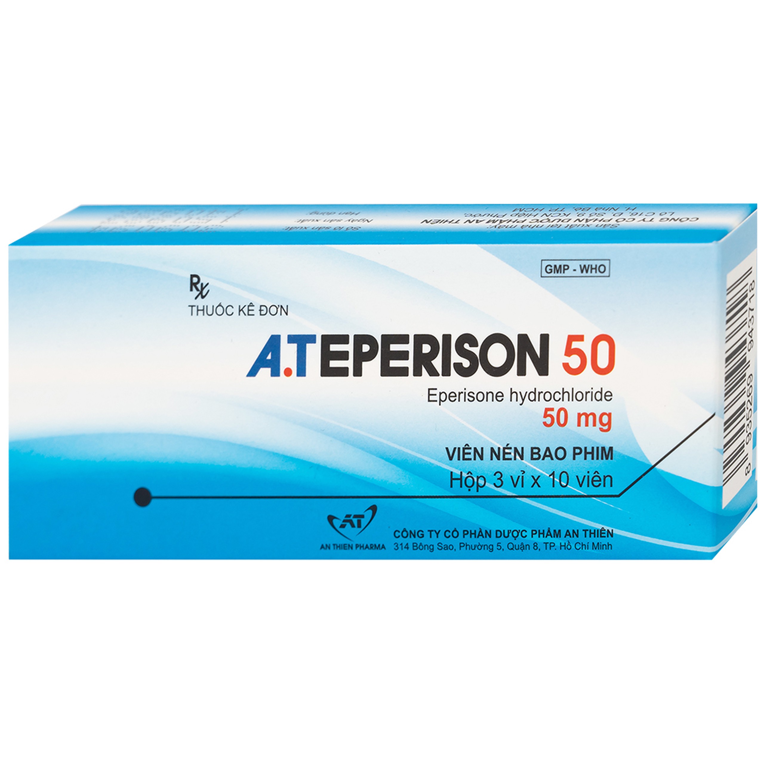 Thuốc A.Teperison 50 An Thiên Pharma điều trị thoái hóa cột sống cổ, bệnh mạch máu não (3 vỉ x 10 viên)