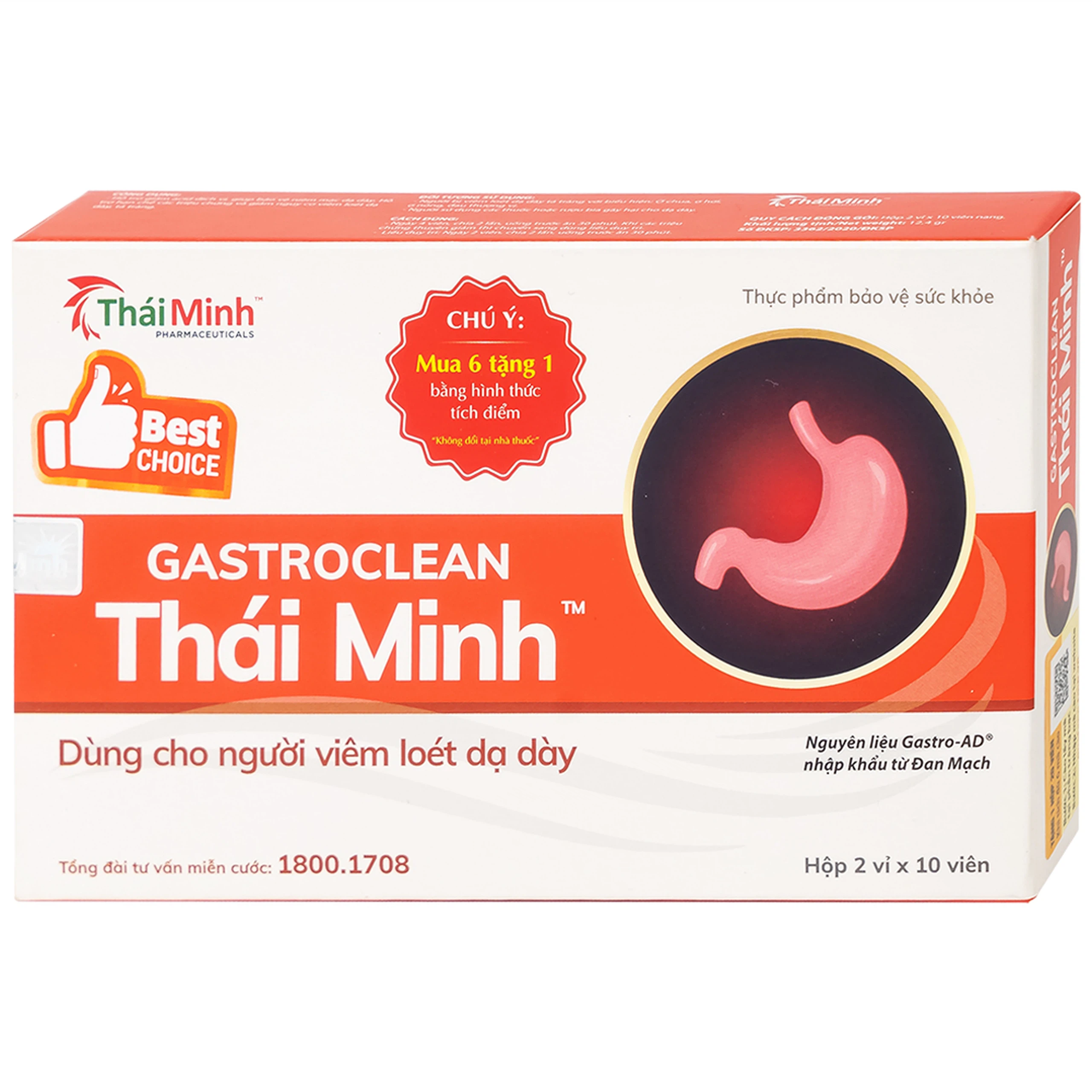 Viên nang cứng Gastroclean Thái Minh dùng cho người viêm loét dạ dày (2 vỉ x 10 viên)