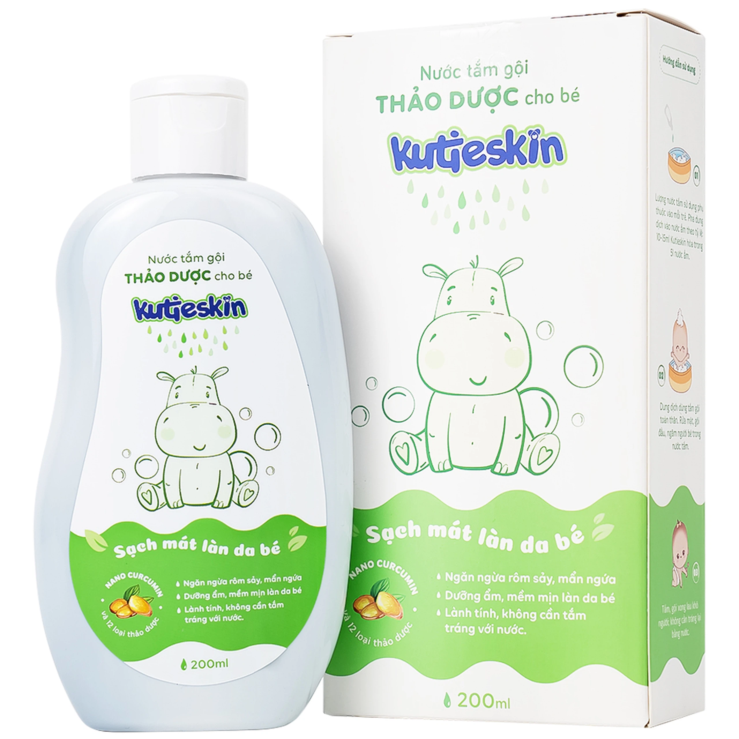 Nước tắm gội Thảo Dược cho bé Kutieskin CVI ngăn ngừa rôm sảy, mẩn ngứa, giúp dưỡng ẩm da bé (200ml)