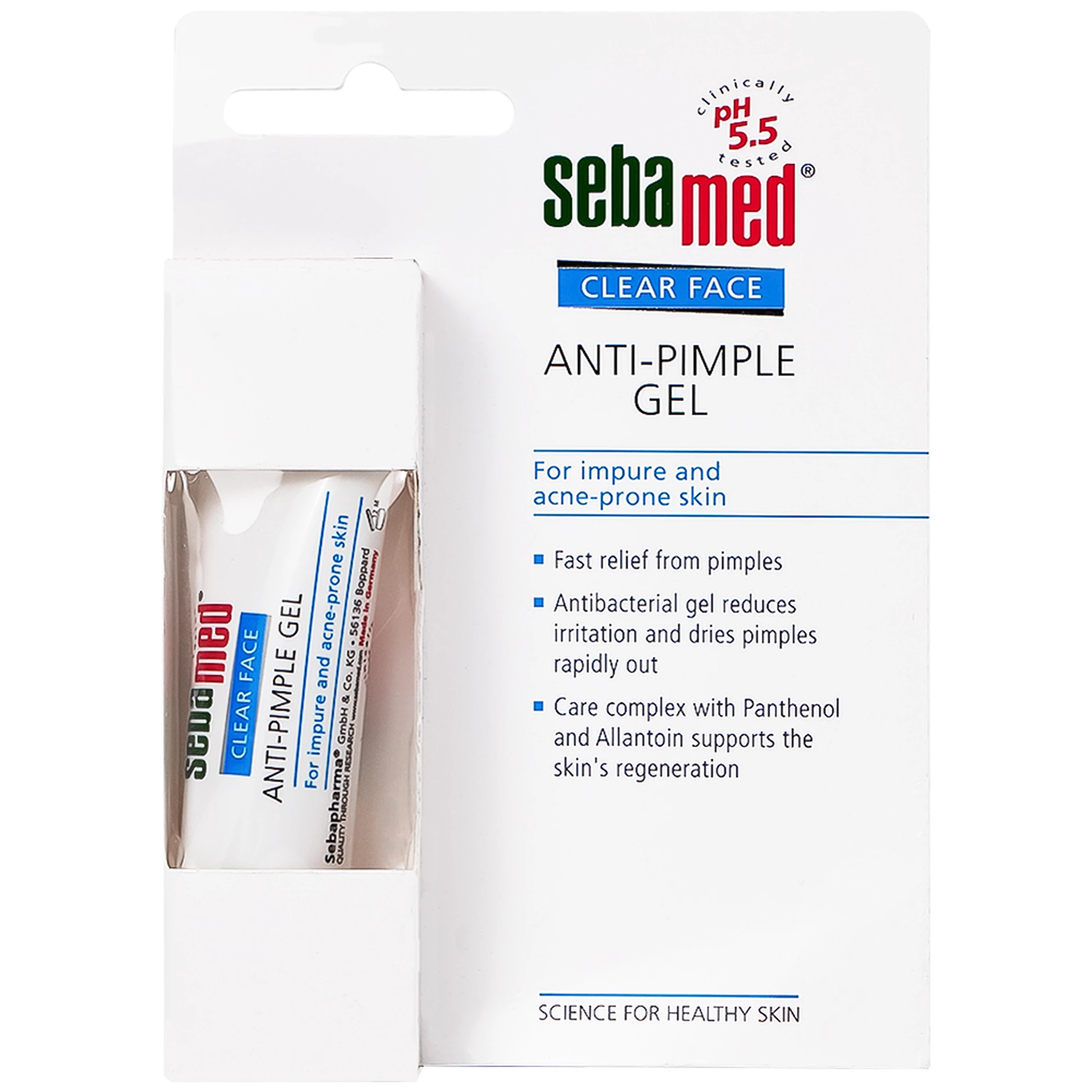 Gel Clear Face Anti-Pimple Sebamed pH 5.5 giúp làm giảm mụn,ngăn ngừa mụn, dưỡng ẩm (10ml)