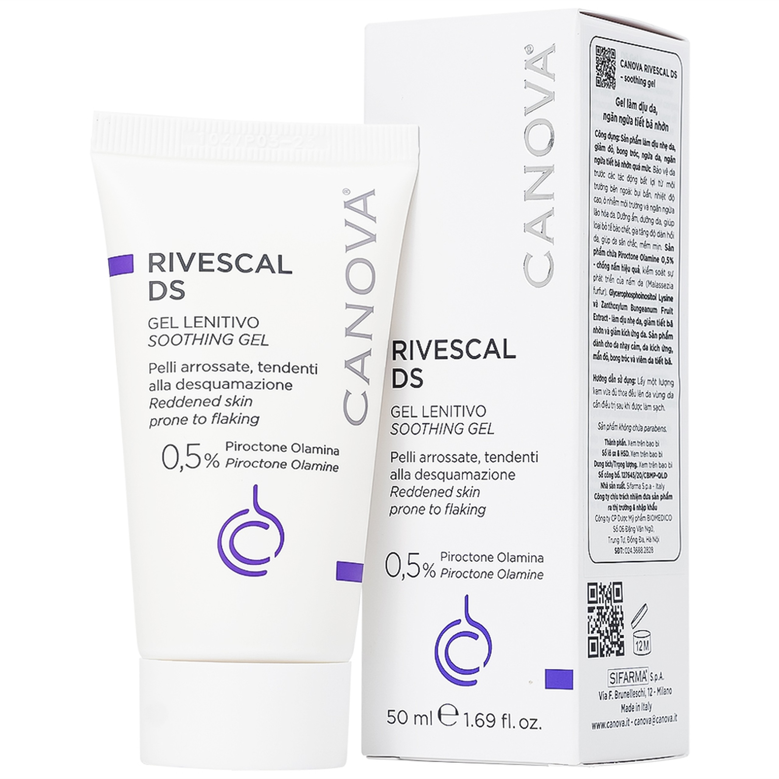 Gel Canova Rivescal DS Soothing gel Siflarma làm dịu da, ngăn ngừa tiết bã nhờn, giảm ngứa da (50ml)