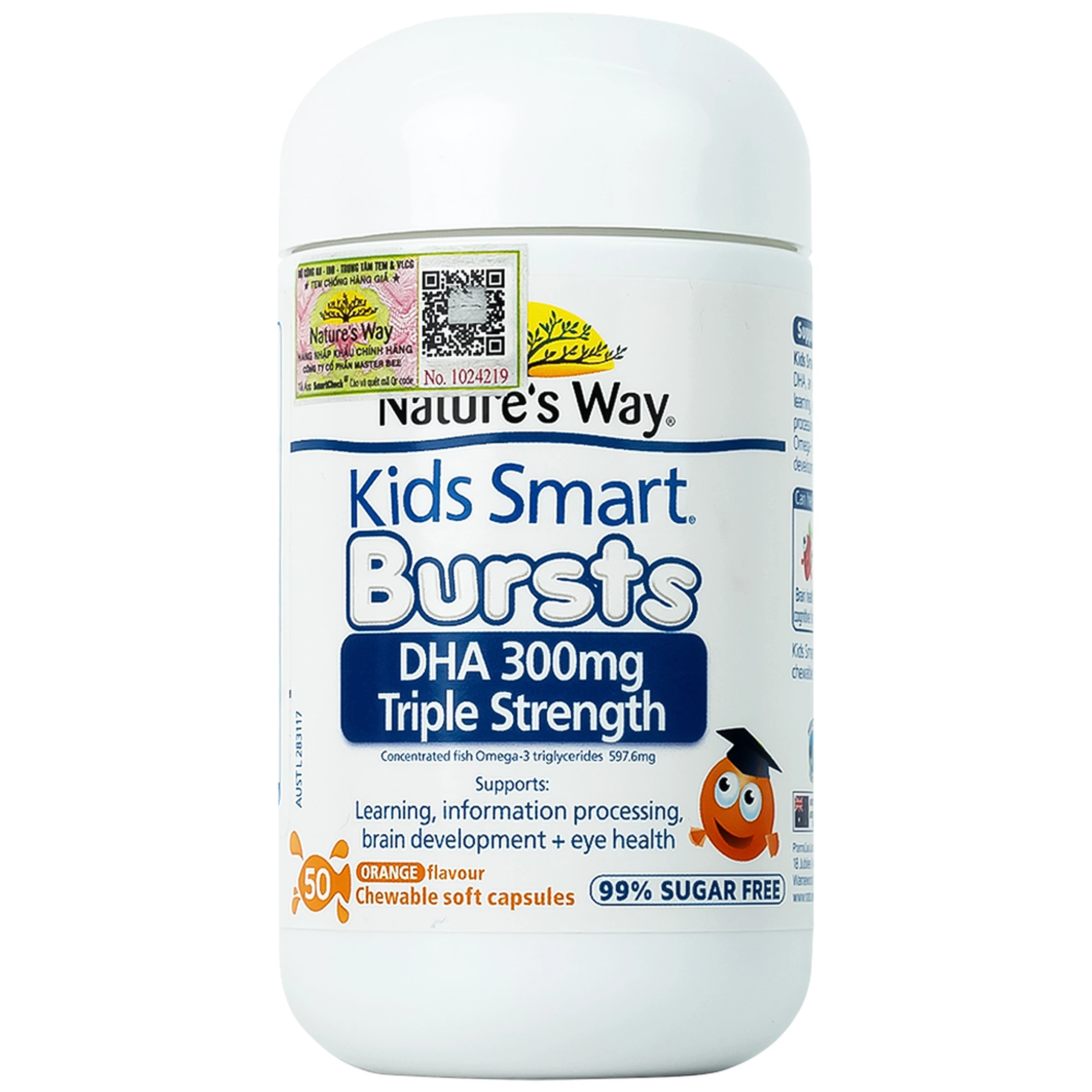 Viên nhai Nature's Way Kids Smart Bursts DHA 300mg Triple Strength hỗ trợ phát triển não bộ (50 viên)