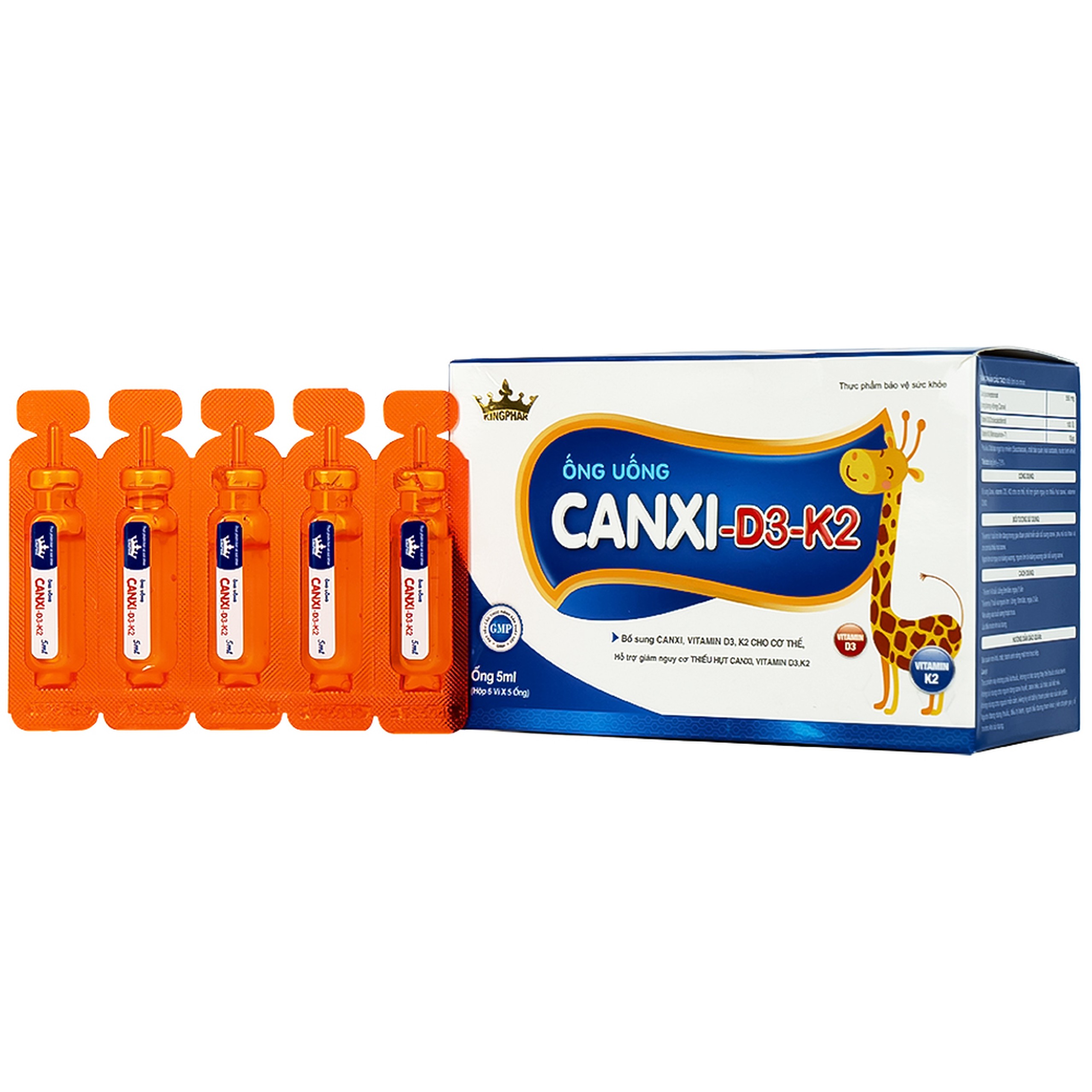Siro ống uống Canxi-D3-K2 5ml Kingphar bổ sung canxi & vitamin D3 cho cơ thể (6 vỉ x 5 ống)