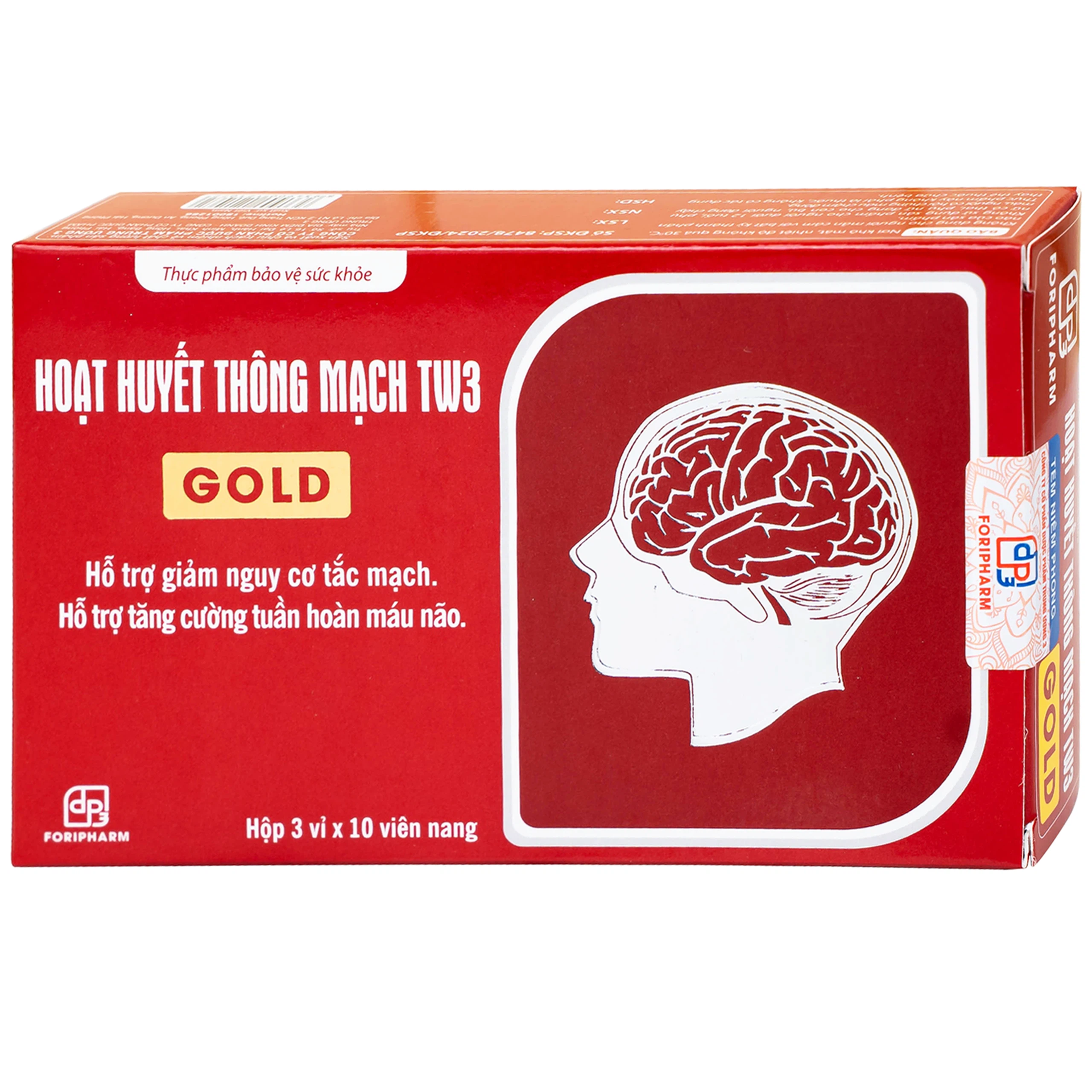 Thực phẩm bảo vệ sức khoẻ Hoạt Huyết Thông Mạch Gold TW3 Foripharm hỗ trợ giảm nguy cơ tắt mạch (3 vỉ x 10 viên)