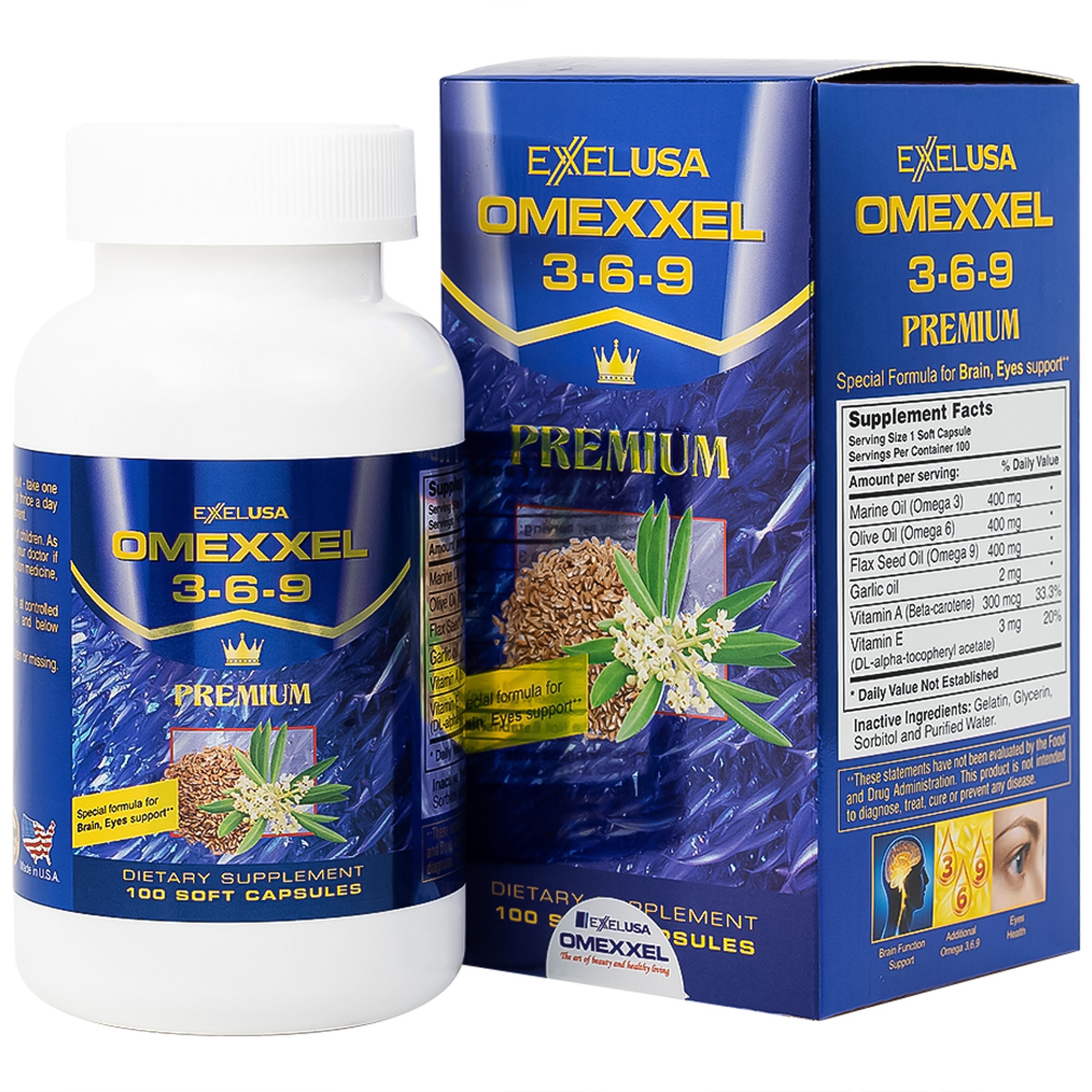 Viên uống Omexxel 3-6-9 Premium hỗ trợ tốt cho não và mắt (100 viên)