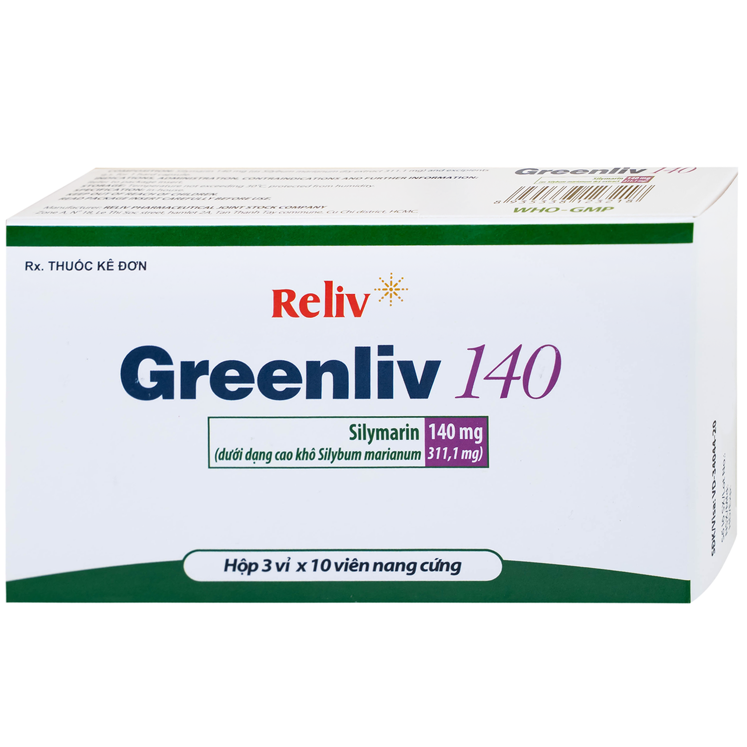 Thuốc Greenliv 140mg Reliv điều trị rối loạn tiêu hóa trong các bệnh về gan, viêm gan cấp và mãn tính (3 vỉ x 10 viên)