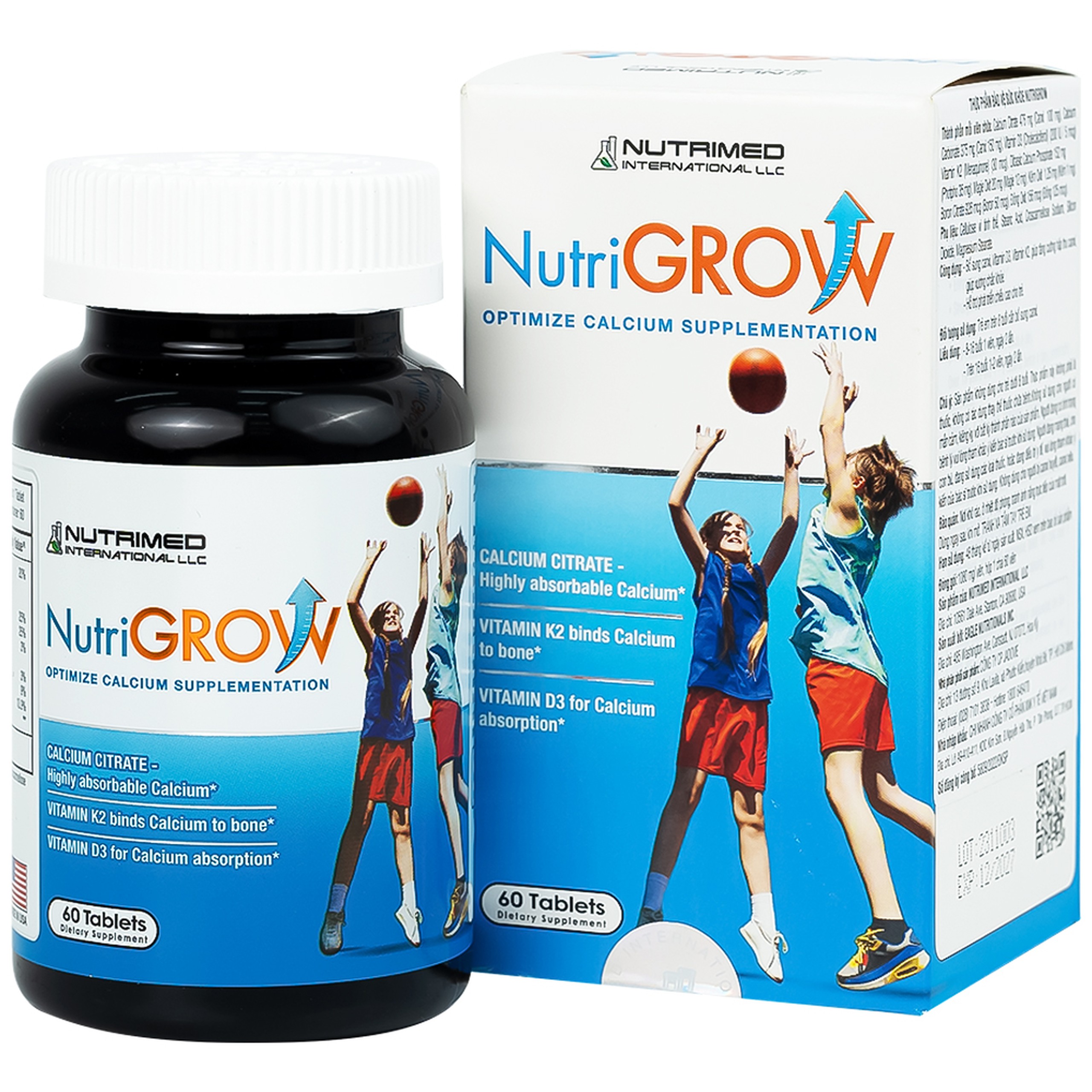 Viên uống NutriGrow Nutrimed bổ sung canxi, vitamin D3, vitamin K2, hấp thu canxi (60 viên)