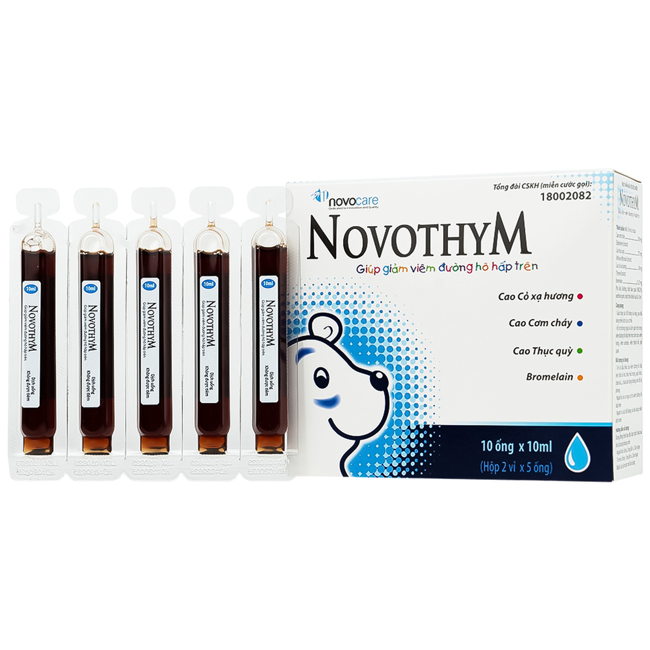 Dung dịch uống Novothym Novocare tăng sức đề kháng, giảm cảm cúm, viêm họng (2 vỉ x 5 ống)